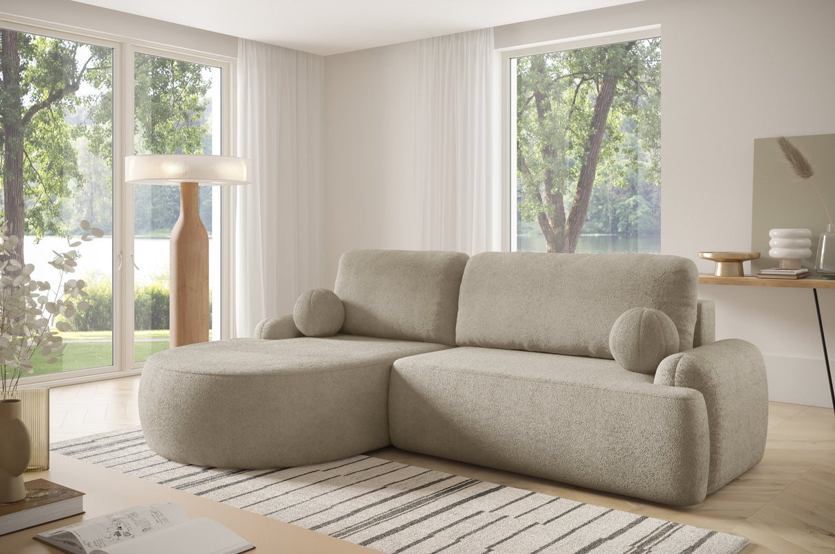 ECKSOFA BETT LUNA 264CM universal RECHTE/LINKE ECKE / SCHAUM STOFF FLECKENSCHUTZ