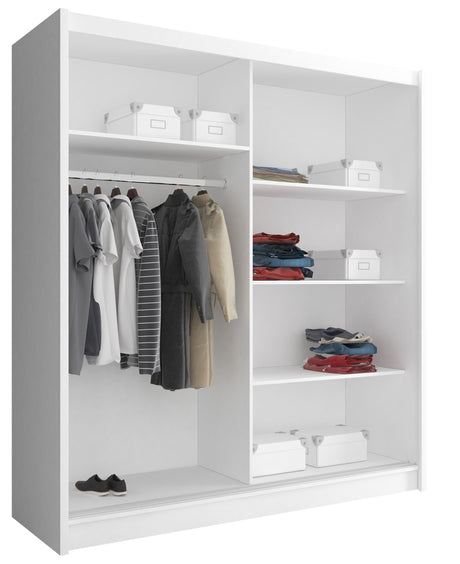 SLIDING DOOR WARDROBE MAJA I 180CM WHITESliding wardrobes with mirror - a clever way to optically enlarge the room Maximize your space with the MAJA I 180CM WHITE sliding door wardrobe. The mirrored panel create the illusion of more room, making it a smar
