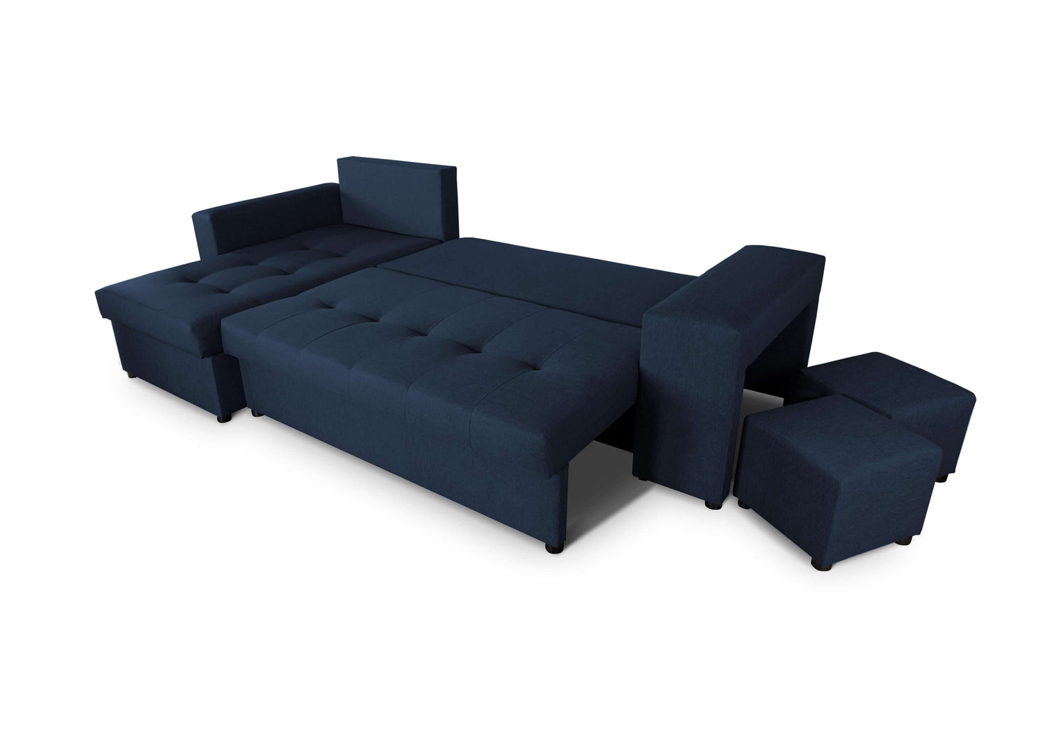 CORNER SOFA BED LEON 255CM 2X STORAGE SPACE UNIVERSAL CORNER RIGHT/LEFT CORNER / BONELL SPRINGS + FOAMFEATURES:BONELL SPRINGS + T28 FOAM 3 X LARGE BACKREST PILLOWS 2X STORAGE SPACE 2X STOOLBed-folding function DL SYSTEM (The unfolding process involves gen