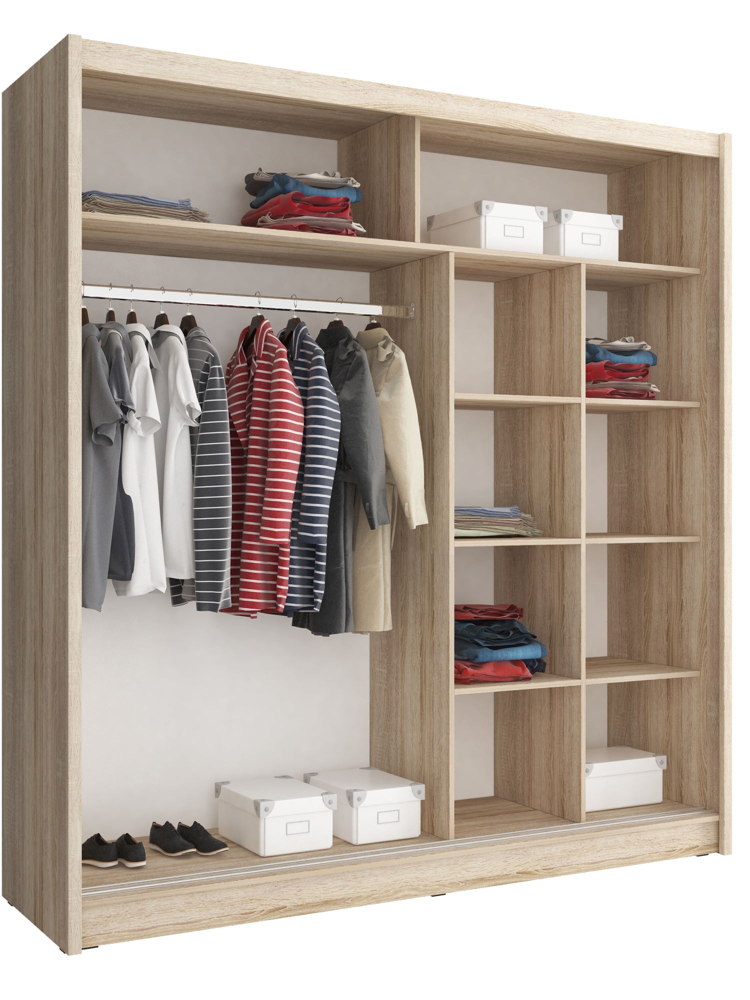 SLIDING DOOR WARDROBE MAJA I ALU 200CM SONOMASliding wardrobes with mirror - a clever way to optically enlarge the room Maximize your space with the MAJA I ALU 200CM SONOMA sliding door wardrobe. The mirrored panel create the illusion of more room, making