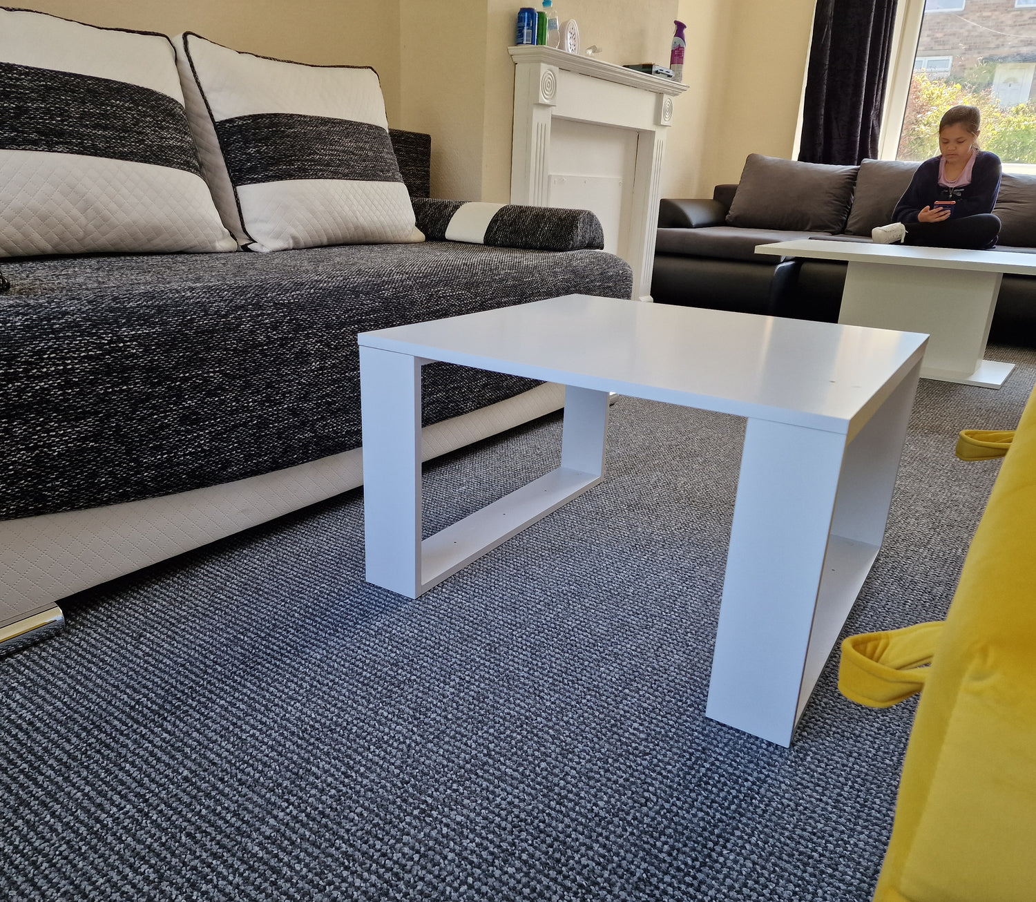COFFEE TABLE LIVING ROOM LOFT MODERN MINI WHITE 67x67cmfunctionality easy assembly assembly instructions in the packagePerfect for the living room.its made of a double-laminated board with increased hardness, which makes the surface of the furniture more