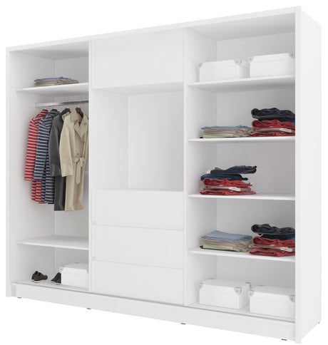 SLIDING DOOR WARDROBE TV 254CM GRAPHITEUpgrade your bedroom with the ultimate blend of style and functionality. This sophisticated, minimalist wardrobe offers ample storage for all your clothing, shoes, bags, and bedroom essentials. With three drawers, si