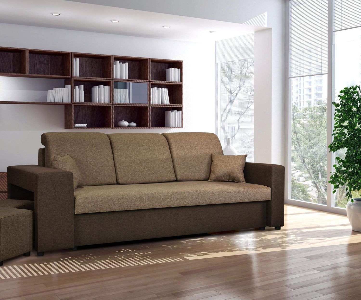 SOFA BED BALI 236CM / BONELL SPRINGS + FOAMFEATURES:BONELL SPRINGS + T28 FOAM 3 X LARGE BACKREST PILLOWS 2X SMALLER CUSHIONS 1X STORAGE SPACE 2X STOOLBed-folding function DL SYSTEM (The unfolding process involves gently lifting the seat up, extending it a