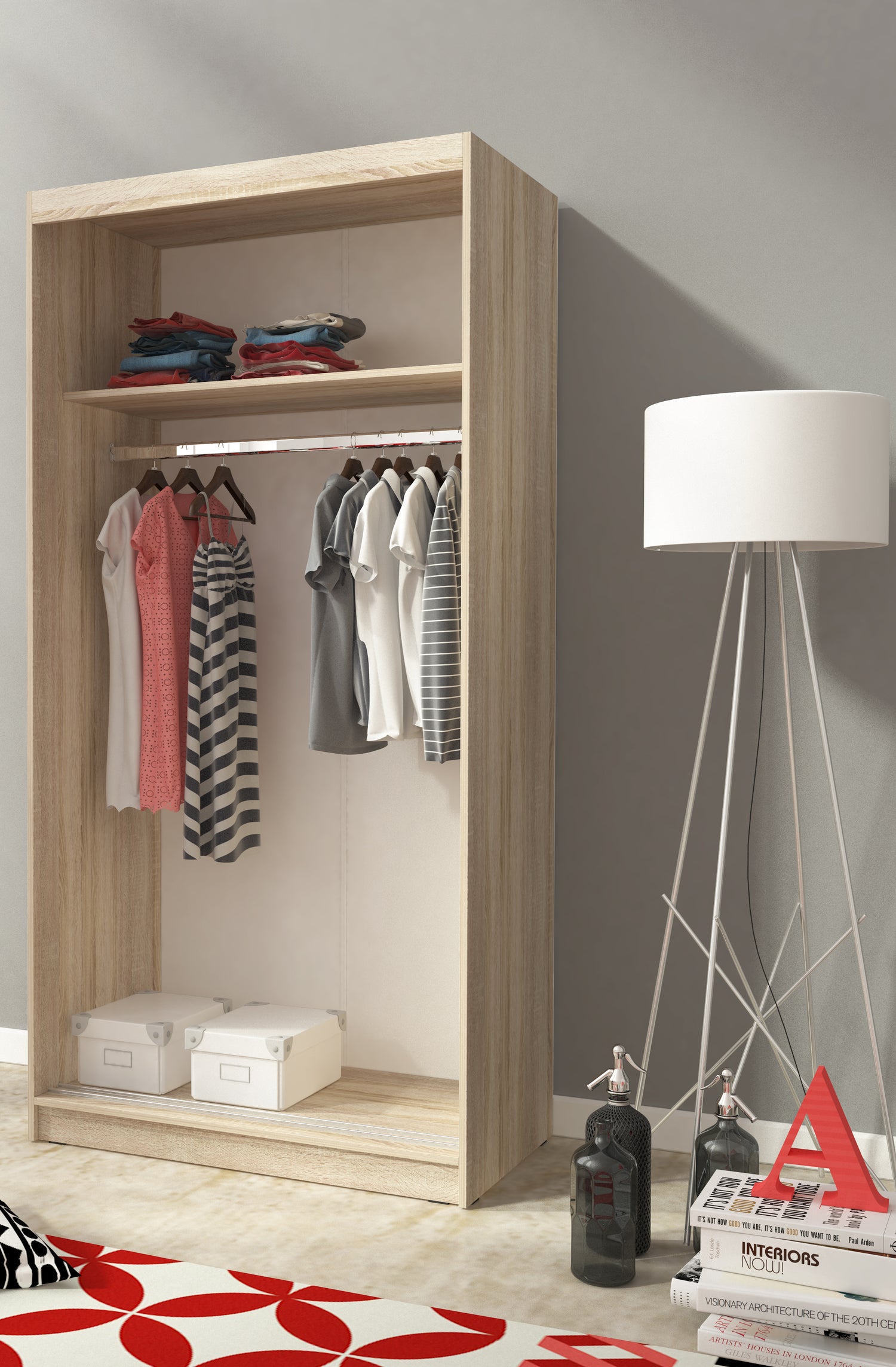 SLIDING DOOR WARDROBE ALASKA 100CM SONOMAHigh-quality laminated board The board is resistant to damage, scratches and high temperatures Modern design Big space The wardrobe has two fronts, One front of the wardrobe is covered with a mirror 1 rail for hang