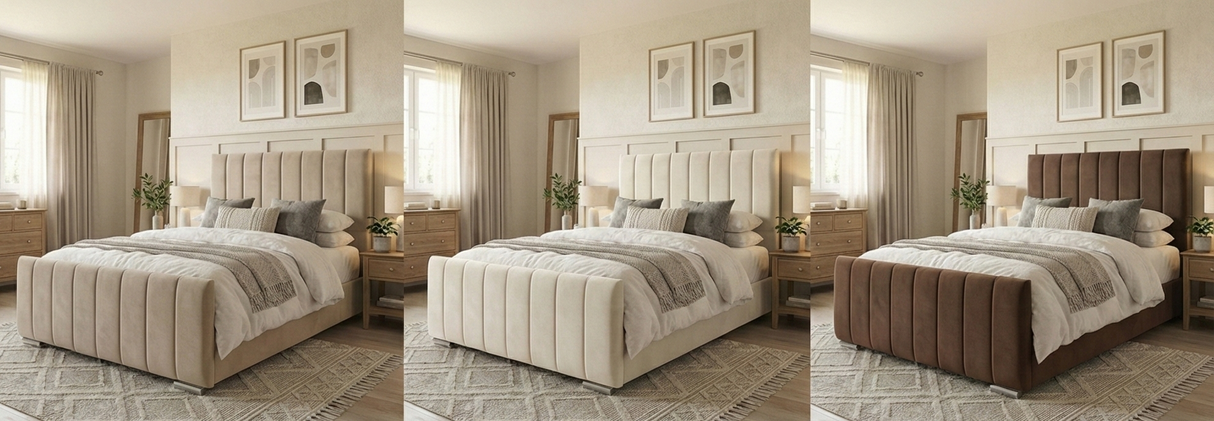 Modern Velvet Ottoman Bed Frame with Gas-Lift Storage & Tall Headboard – Available in All Sizes