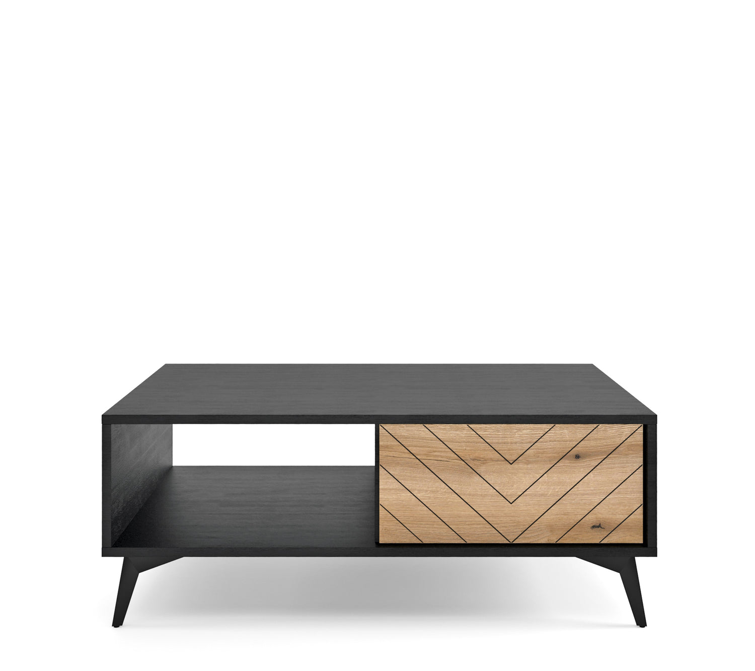 Coffee table DIAMOND 07 black / evoke oakCoffee table DIAMOND 07 (104/40/68) ColourBlack / Oak Evoke MaterialLaminated board 16mm VeneerEdging ABS Metal Legs PUSH-TO-OPENAnna Furniture