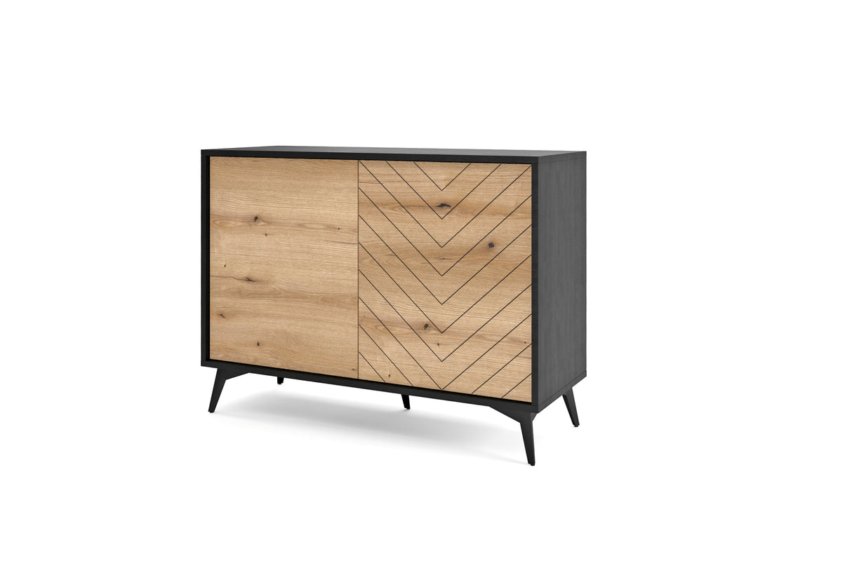Storage cabinet DIAMOND 02 black / evoke oakStorage cabinet DIAMOND 02 (104/77/39) ColourBlack / Oak Evoke MaterialLaminated board 16mm VeneerEdging ABS Metal Legs PUSH-TO-OPENAnna Furniture