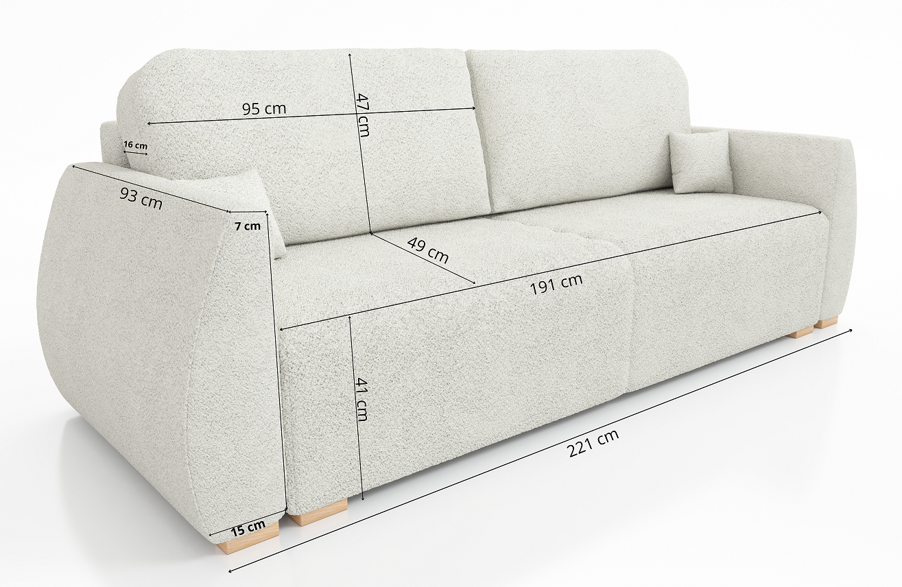 NEW! SOFA BED DALIA 221CM BONELL SPINGS + FOAM / CHOICE OF COLOR