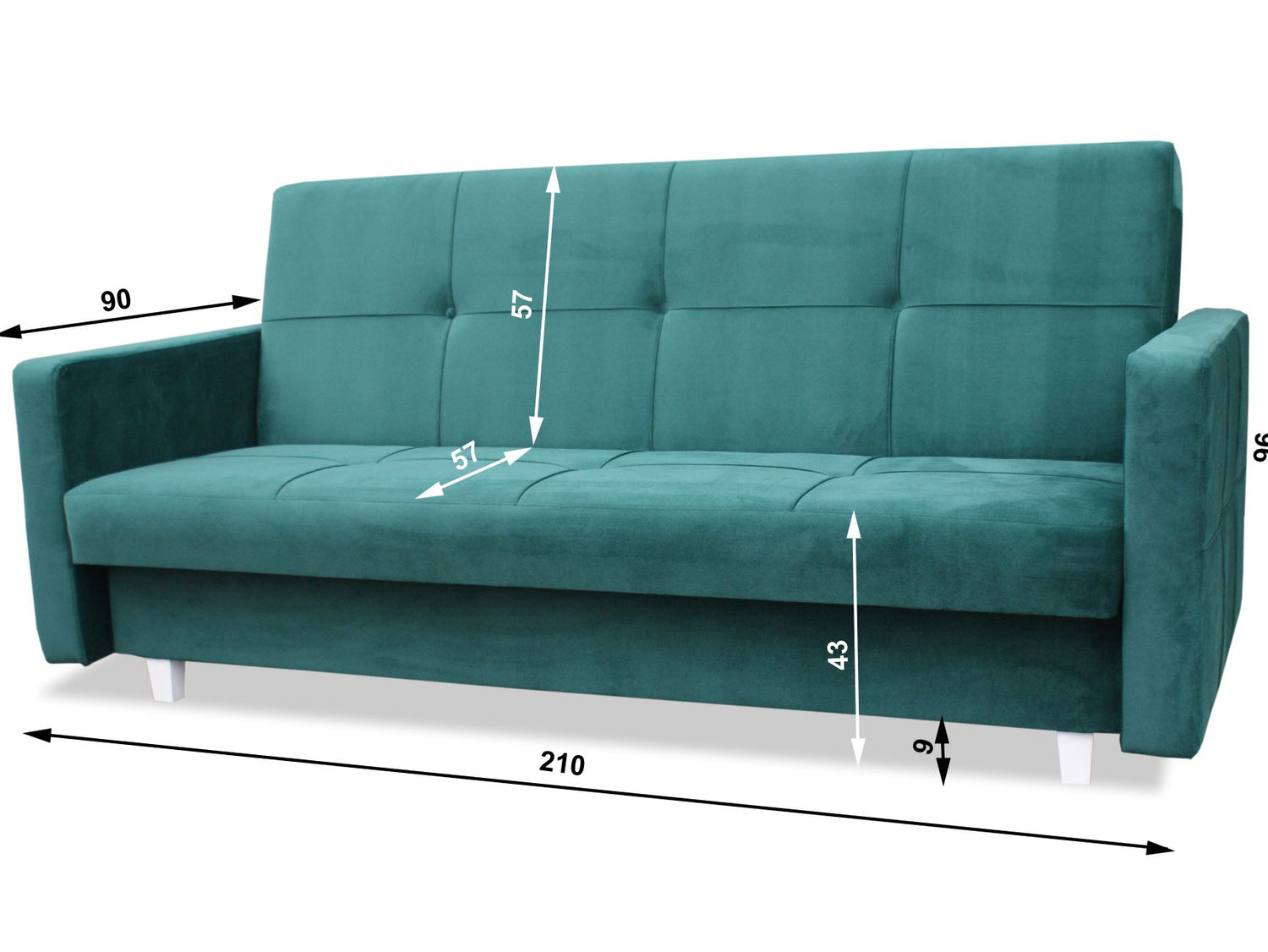 SOFA BED COSMO 210cm KRONOS 29 / SPRINGS + FOAMSofa dimensions: sleeping area 120/187 cm width 210 cm depth 90 cm height to the seat 43 cm height of the legs 9 cm* dimensions are given with a tolerance of +/- 3 cmThe sleeping area is entirely made of spri