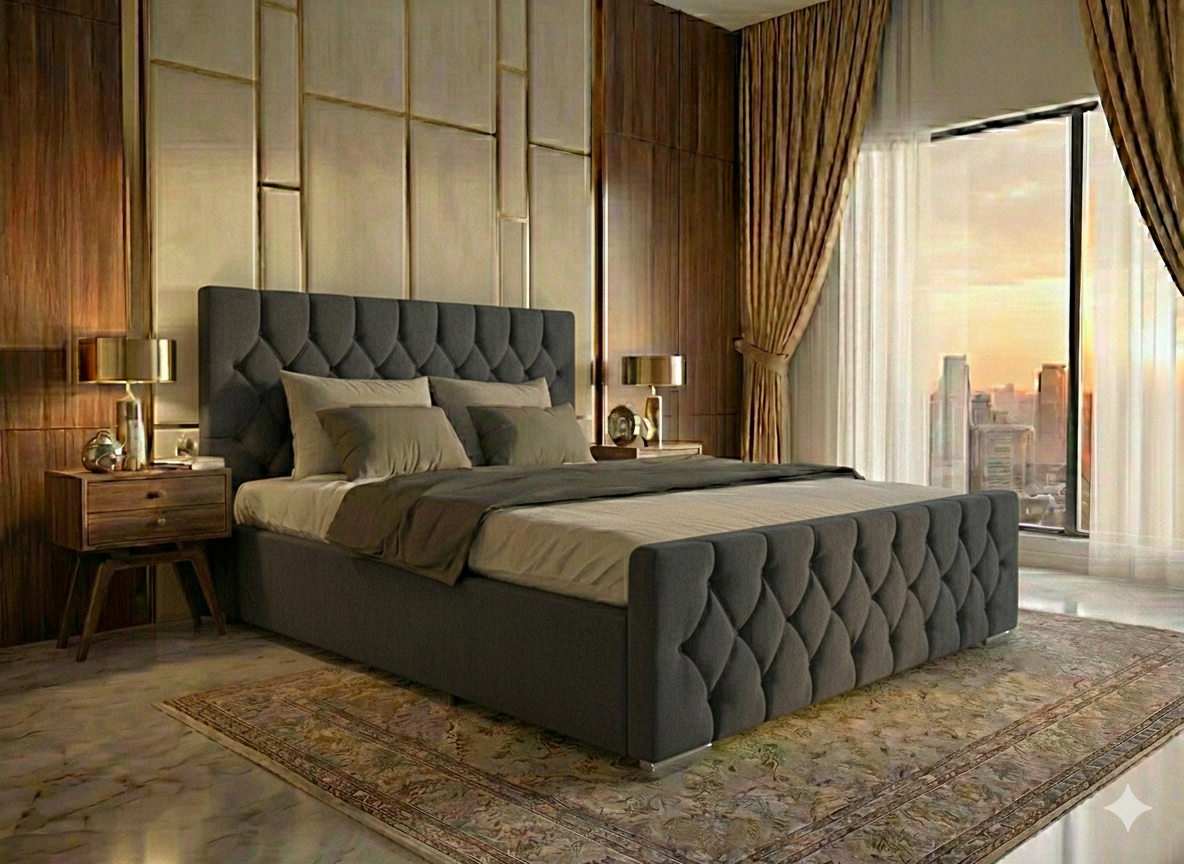 KOSTENLOSE LIEFERUNG! Luxuriöses Samt-Chesterfield-Bett mit tiefem Diamantstepp und Chromfüßen – Erhältlich in allen Größen / WEICHER SAMT IN TÜRKIS