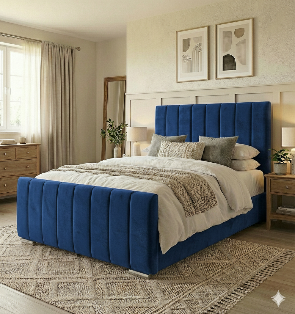 Modern Velvet Ottoman Bed Frame with Gas-Lift Storage & Tall Headboard – Available in All Sizes