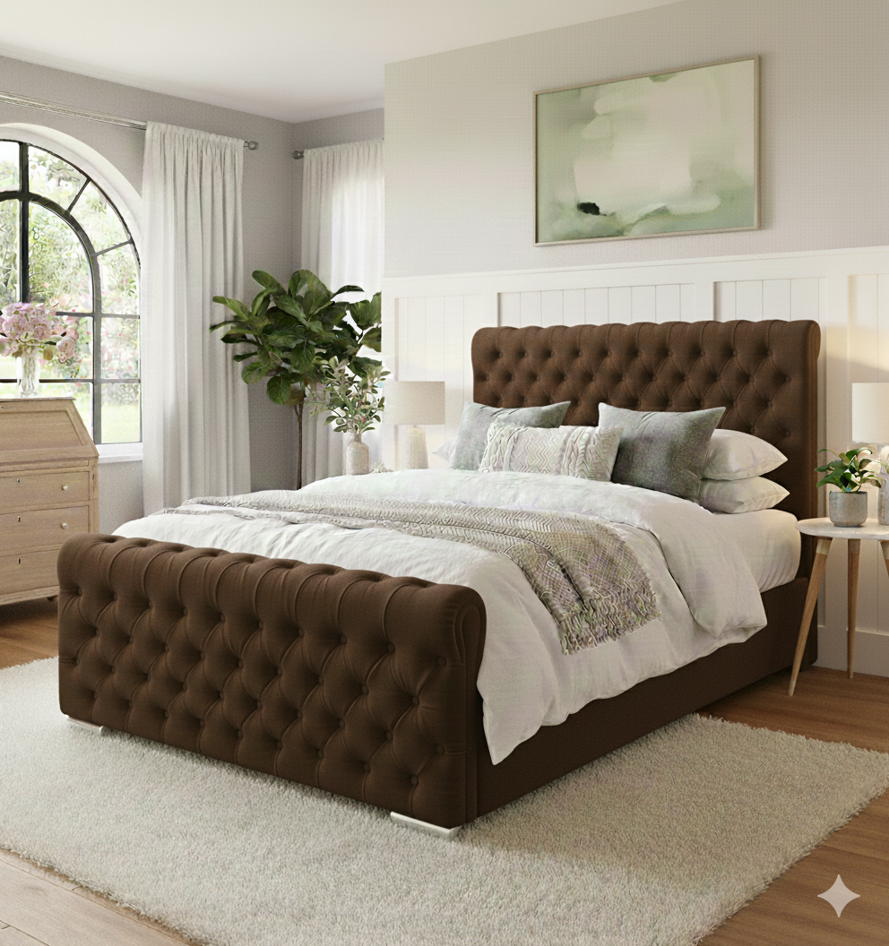 FREE DELIVERY! Luxury Wingback Chesterfield Ottoman Bed Frame – Deep Button Tufted Velvet | Available in All Sizes