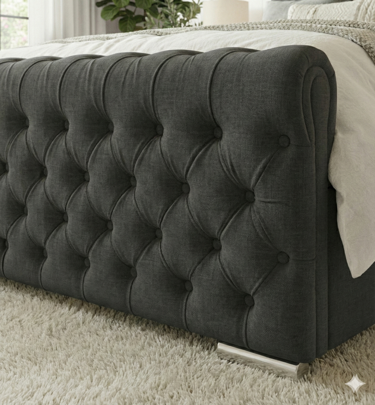 Luxury Wingback Chesterfield Ottoman Bed Frame – Deep Button Tufted Velvet | All Sizes