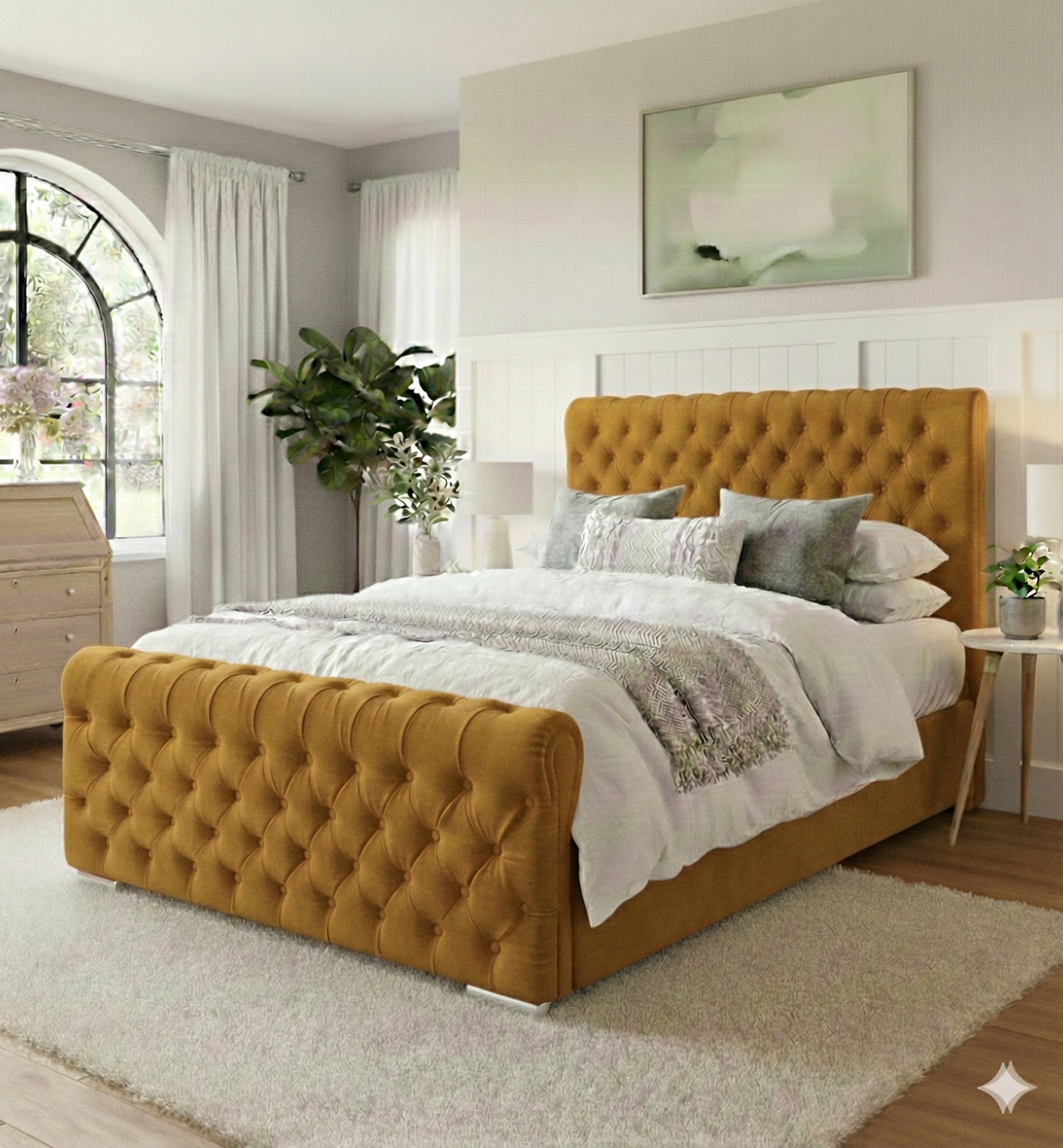 NEW!! FREE DELIVERY! Luxury Round Chesterfield Diamond Button Tufted Velvet Ottoman Bed Frame | Available in All Sizes & Any Color - Anna Furniture