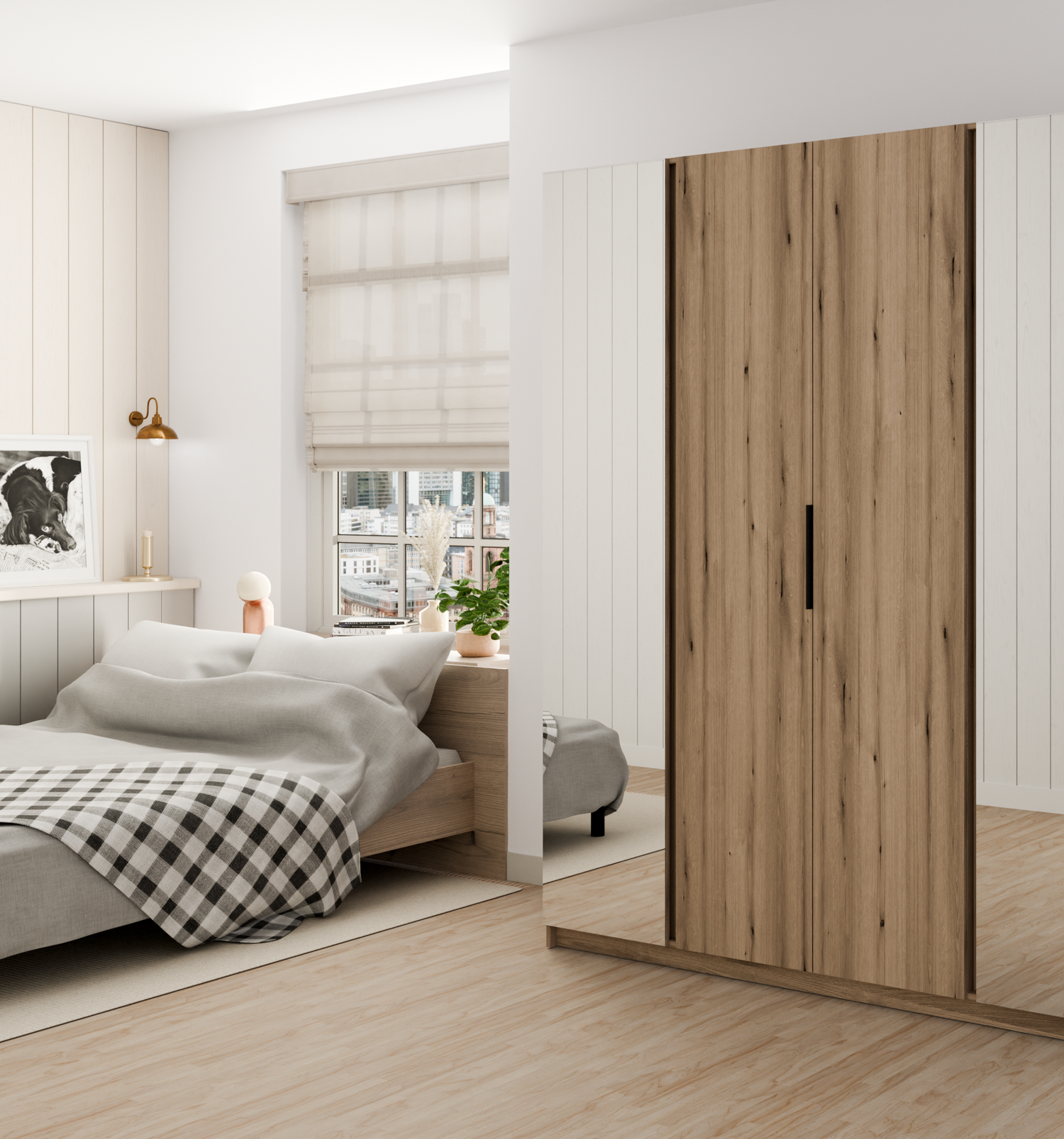 KAJA 2 MIRROR 2F - AVAILABLE IN 4 COLORSDimensions: 2000 x 2390 x 619 mm (W x H x D)Number of Packages: 6Front:- laminated plate 16 mm - black- the edge of ABS- handle UA-HEXA-256-20M, 256 mm / aluminumThe body:- laminated plate 16 mm - oak evoke- melamin