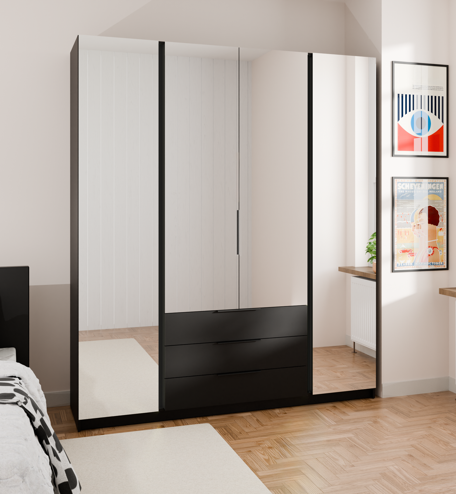 KAJA 4 LUSTRO 3S - AVAILABLE IN 4 COLORSDimensions: 2000 x 2390 x 619 mm (W x H x D)Number of Packages: 6Front:- laminated plate 16 mm- the edge of ABS- handle UA-HEXA-256-20M, 256 mm / aluminumThe body:- laminated plate 16 mm- melamine / ABS peripheryDra