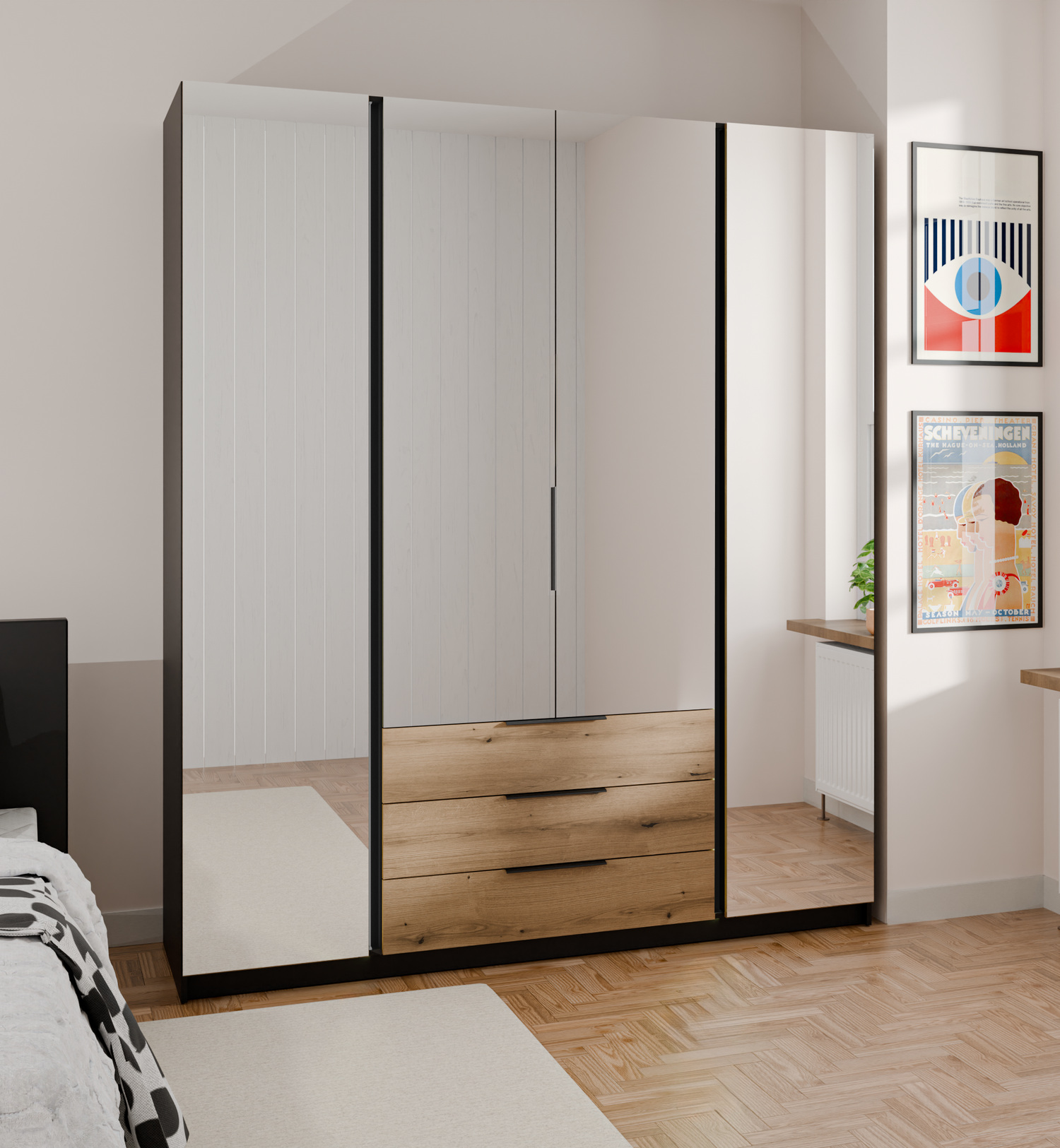 KAJA 4 LUSTRO 3S - AVAILABLE IN 4 COLORSDimensions: 2000 x 2390 x 619 mm (W x H x D)Number of Packages: 6Front:- laminated plate 16 mm- the edge of ABS- handle UA-HEXA-256-20M, 256 mm / aluminumThe body:- laminated plate 16 mm- melamine / ABS peripheryDra
