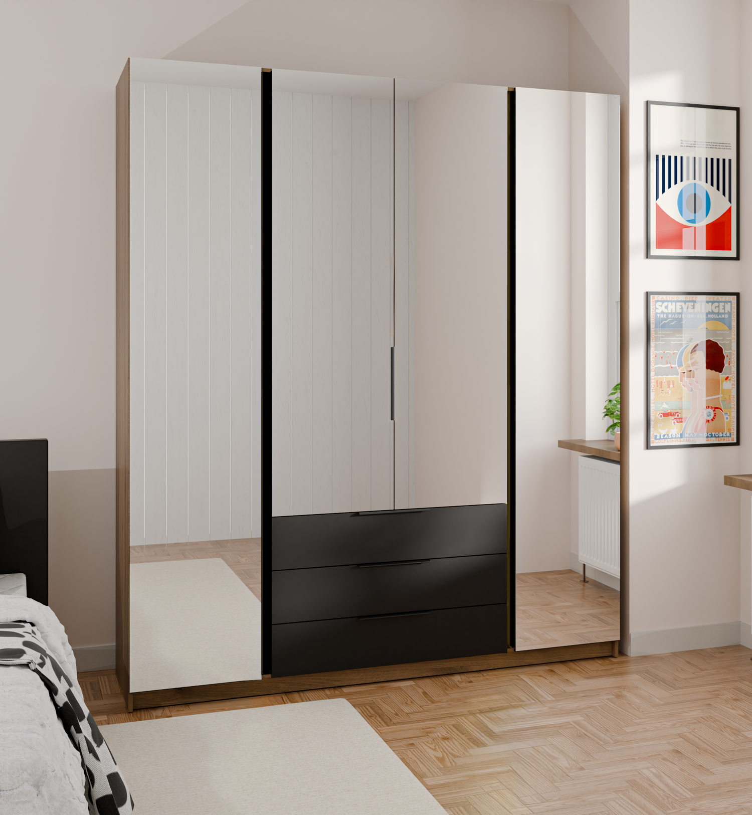 KAJA 4 LUSTRO 3S - AVAILABLE IN 4 COLORSDimensions: 2000 x 2390 x 619 mm (W x H x D)Number of Packages: 6Front:- laminated plate 16 mm- the edge of ABS- handle UA-HEXA-256-20M, 256 mm / aluminumThe body:- laminated plate 16 mm- melamine / ABS peripheryDra