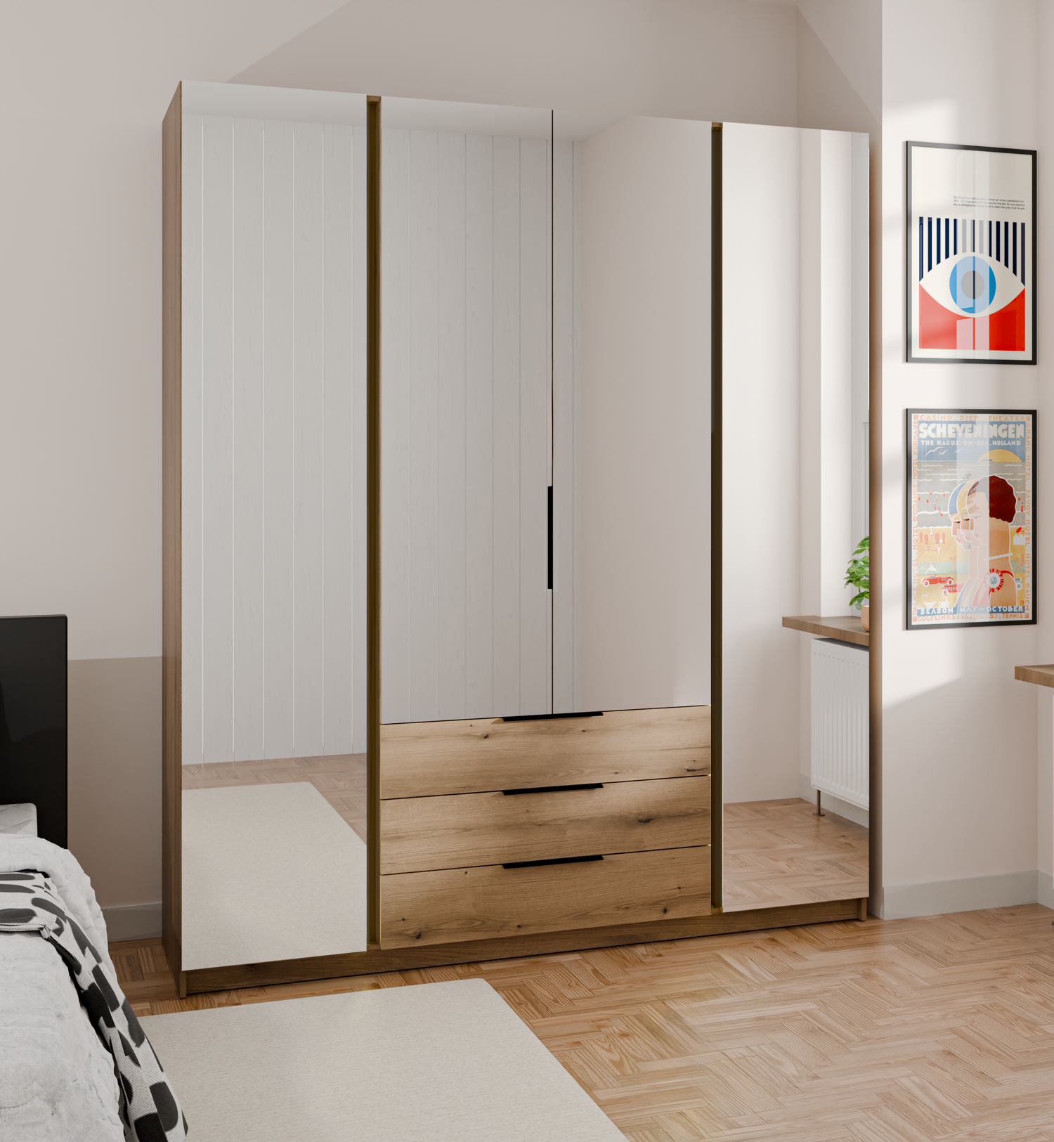 KAJA 4 LUSTRO 3S - AVAILABLE IN 4 COLORSDimensions: 2000 x 2390 x 619 mm (W x H x D)Number of Packages: 6Front:- laminated plate 16 mm- the edge of ABS- handle UA-HEXA-256-20M, 256 mm / aluminumThe body:- laminated plate 16 mm- melamine / ABS peripheryDra