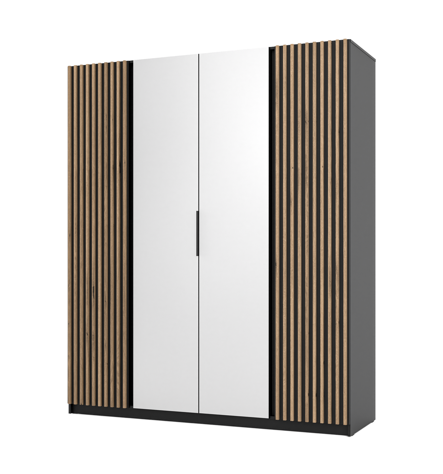KAJA 2LAM 2 MIRROR - AVAILABLE IN 4 COLORSDimensions: 2000 x 2390 x 619 mm (W x H x D)Number of Packages: 6Front:- laminated plate 16 mm - black- the edge of ABS- handle UA-HEXA-256-20M, 256 mm / aluminumThe body:- laminated plate 16 mm - oak evoke- melam
