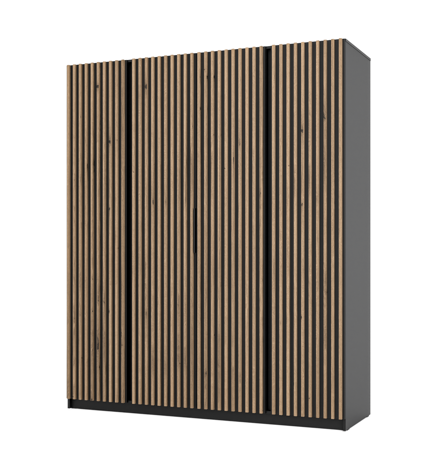 KAJA 4LAM - AVAILABLE IN 4 COLORSDimensions: 2000 x 2390 x 619 mm (W x H x D)Number of Packages: 6Front:- laminated plate 16 mm - black- the edge of ABS- handle UA-HEXA-256-20M, 256 mm / aluminumThe body:- laminated plate 16 mm - oak evoke- melamine / ABS