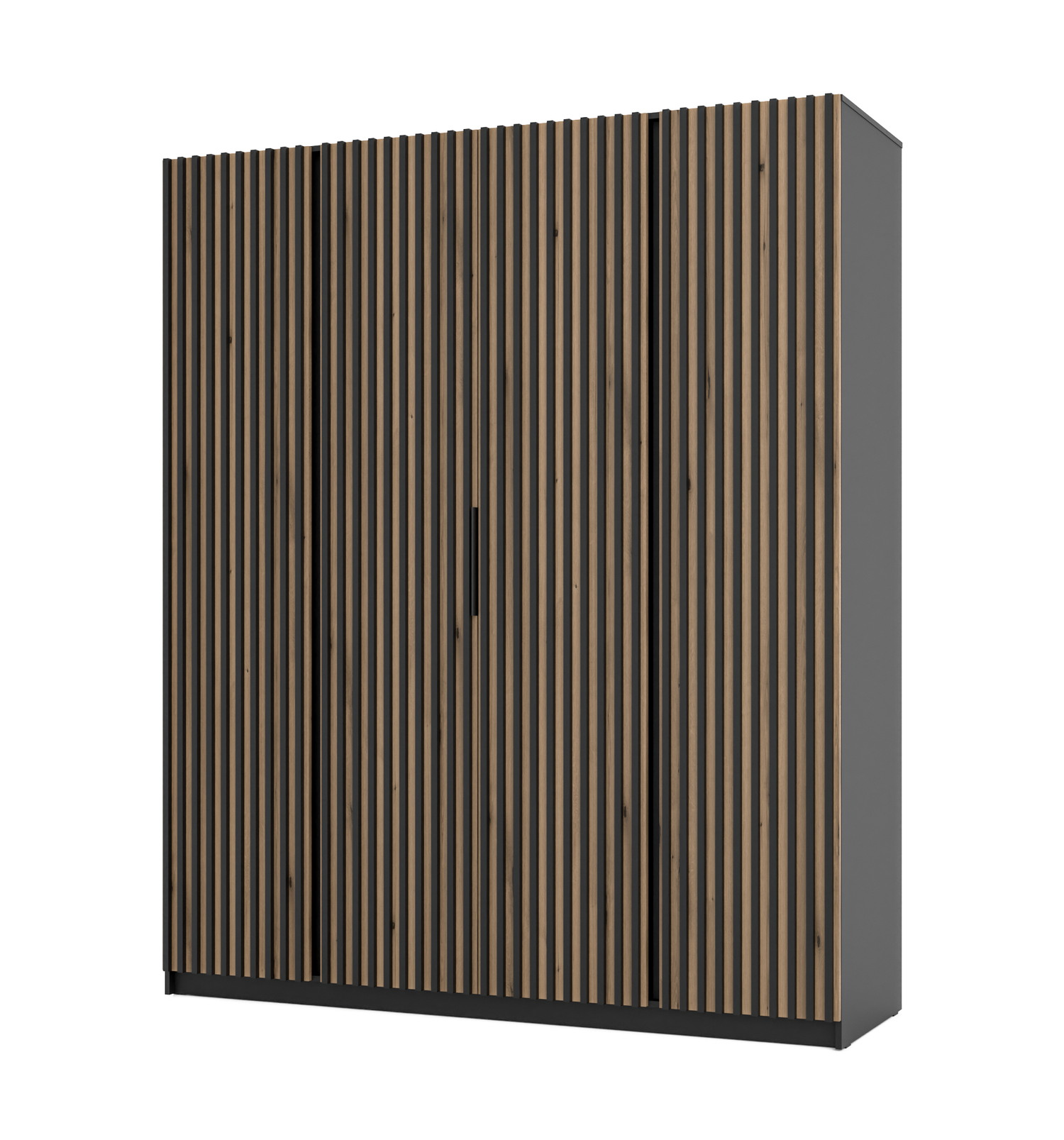 KAJA 4LAM - AVAILABLE IN 4 COLORSDimensions: 2000 x 2390 x 619 mm (W x H x D)Number of Packages: 6Front:- laminated plate 16 mm - black- the edge of ABS- handle UA-HEXA-256-20M, 256 mm / aluminumThe body:- laminated plate 16 mm - oak evoke- melamine / ABS