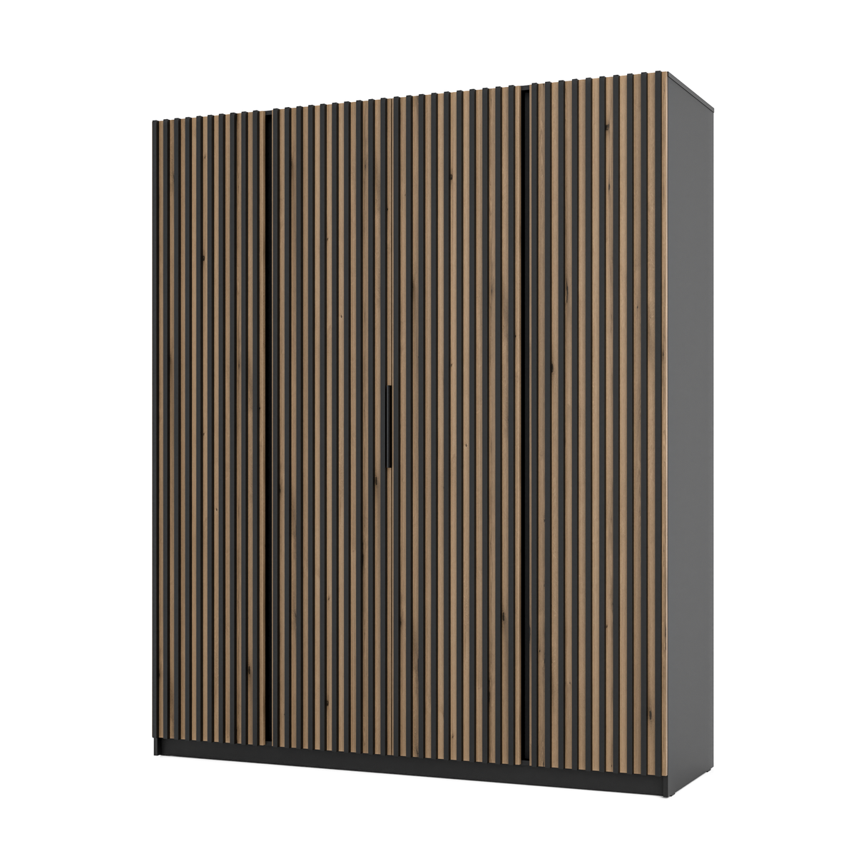 KAJA 4LAM - AVAILABLE IN 4 COLORSDimensions: 2000 x 2390 x 619 mm (W x H x D)Number of Packages: 6Front:- laminated plate 16 mm - black- the edge of ABS- handle UA-HEXA-256-20M, 256 mm / aluminumThe body:- laminated plate 16 mm - oak evoke- melamine / ABS