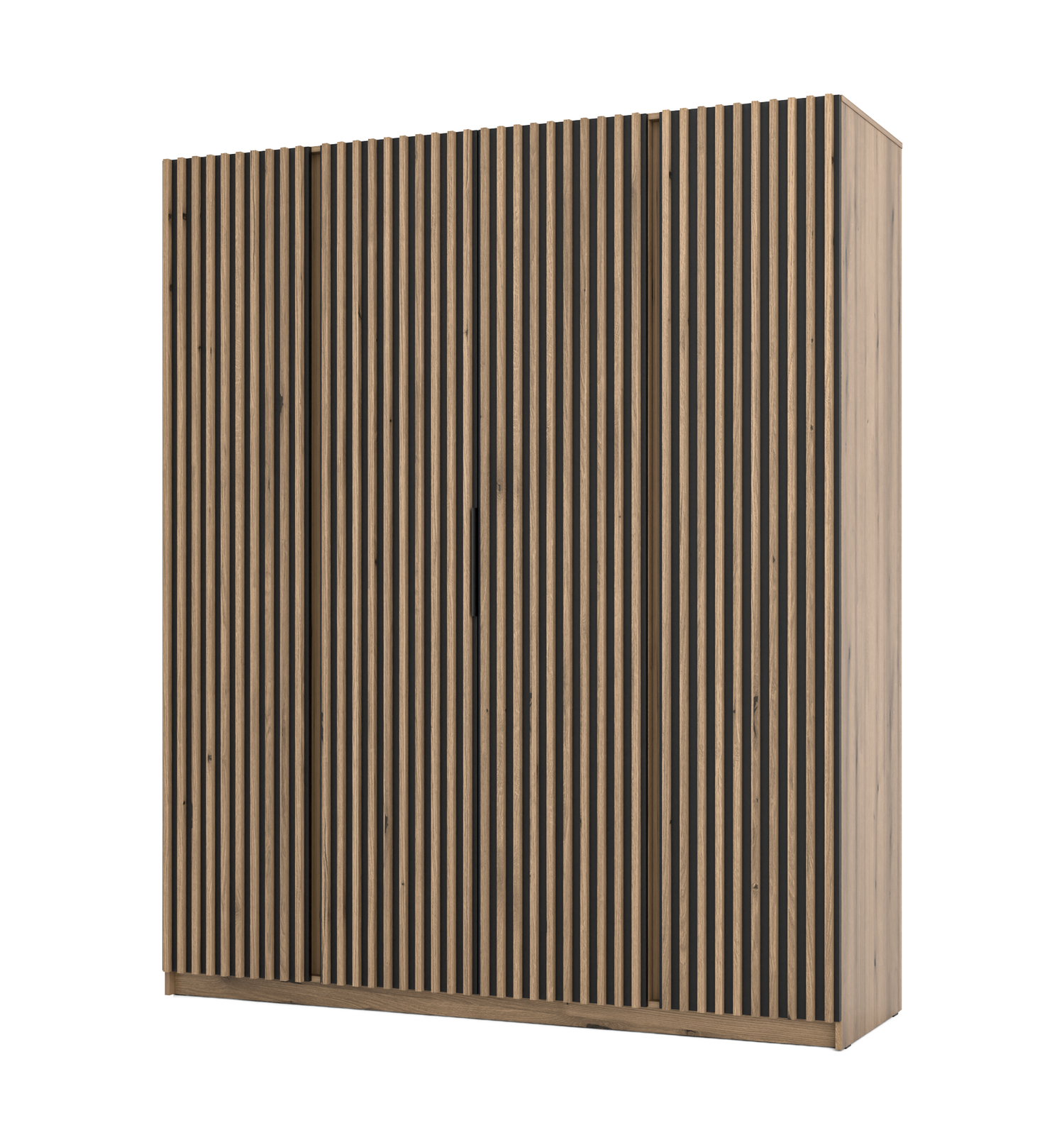 KAJA 4LAM - AVAILABLE IN 4 COLORSDimensions: 2000 x 2390 x 619 mm (W x H x D)Number of Packages: 6Front:- laminated plate 16 mm - black- the edge of ABS- handle UA-HEXA-256-20M, 256 mm / aluminumThe body:- laminated plate 16 mm - oak evoke- melamine / ABS