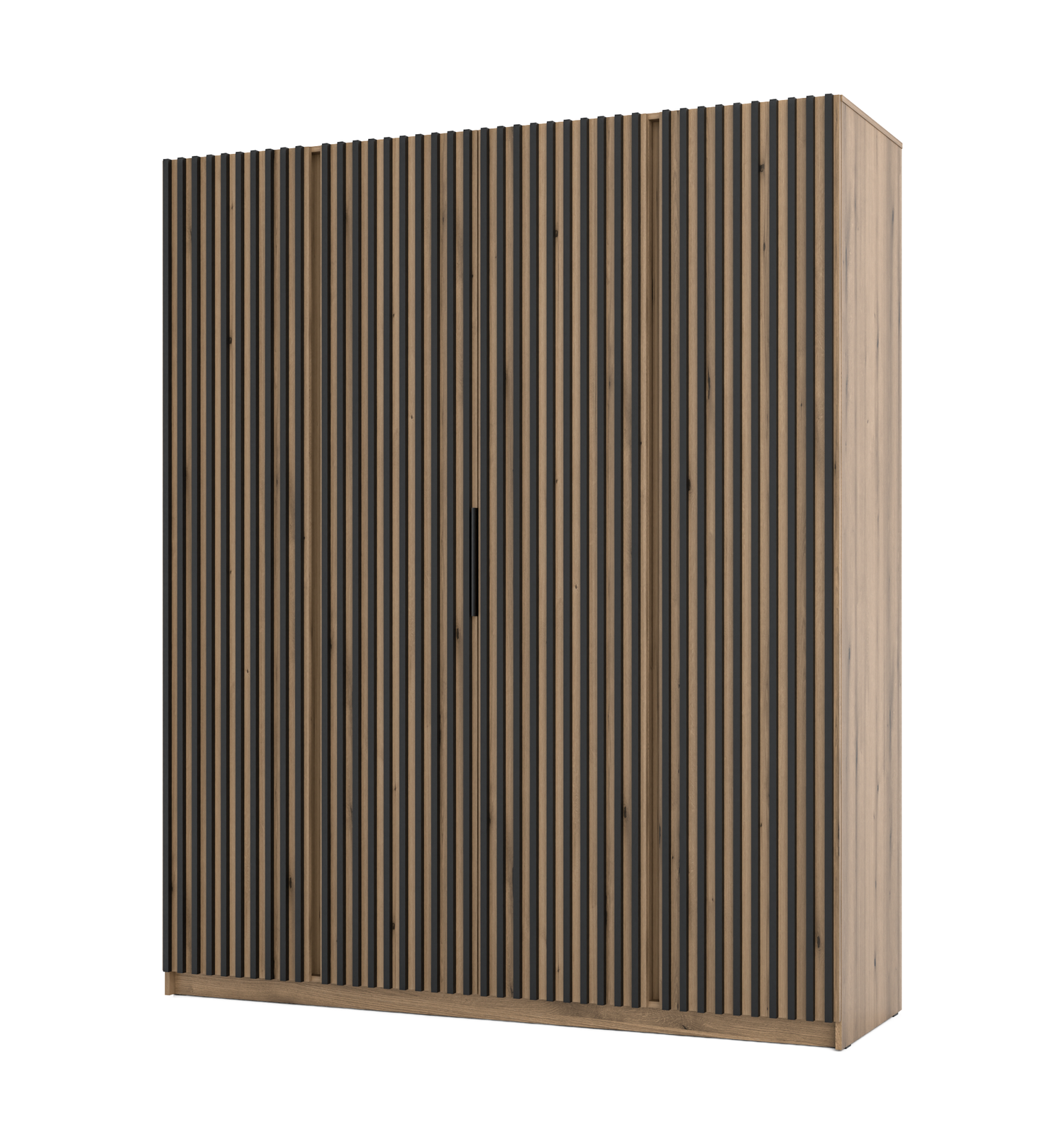 KAJA 4LAM - AVAILABLE IN 4 COLORSDimensions: 2000 x 2390 x 619 mm (W x H x D)Number of Packages: 6Front:- laminated plate 16 mm - black- the edge of ABS- handle UA-HEXA-256-20M, 256 mm / aluminumThe body:- laminated plate 16 mm - oak evoke- melamine / ABS