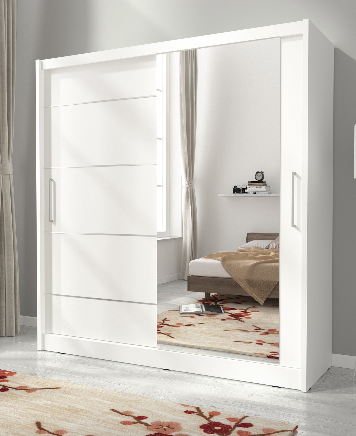 SLIDING DOOR WARDROBE MAJA I ALU 180CM WHITESliding wardrobes with mirror - a clever way to optically enlarge the room Maximize your space with the MAJA I ALU 180CM WHITE sliding door wardrobe. The mirrored panel create the illusion of more room, making i