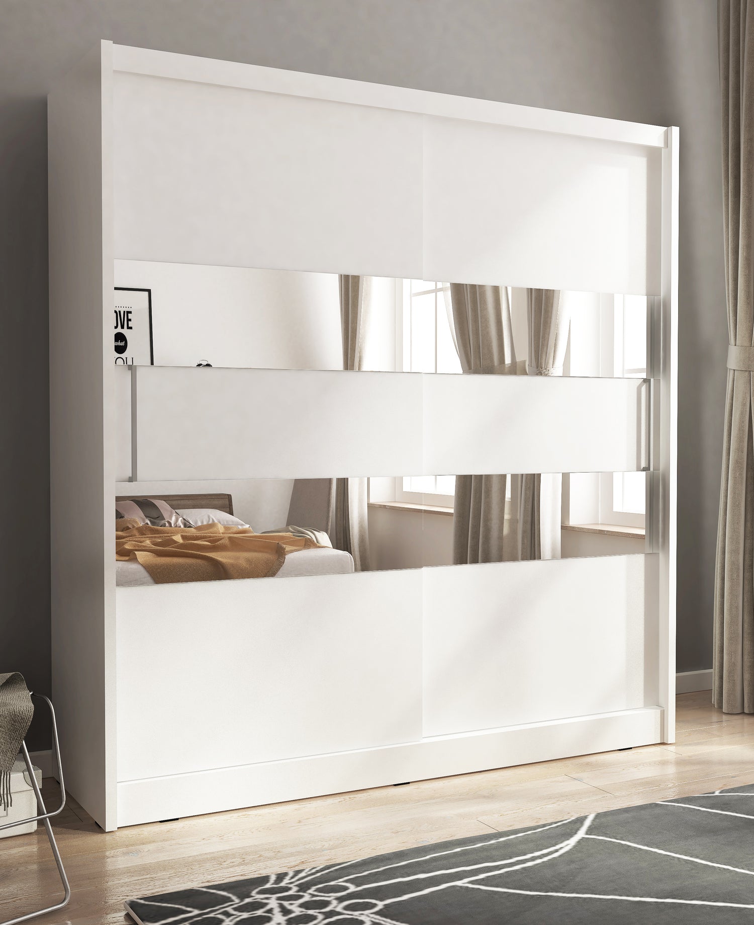 SLIDING DOOR WARDROBE MAJA II 180CM WHITESliding wardrobes with mirror - a clever way to optically enlarge the room Maximize your space with the MAJA II 180CM WHITE sliding door wardrobe. The mirrored panel create the illusion of more room, making it a sm