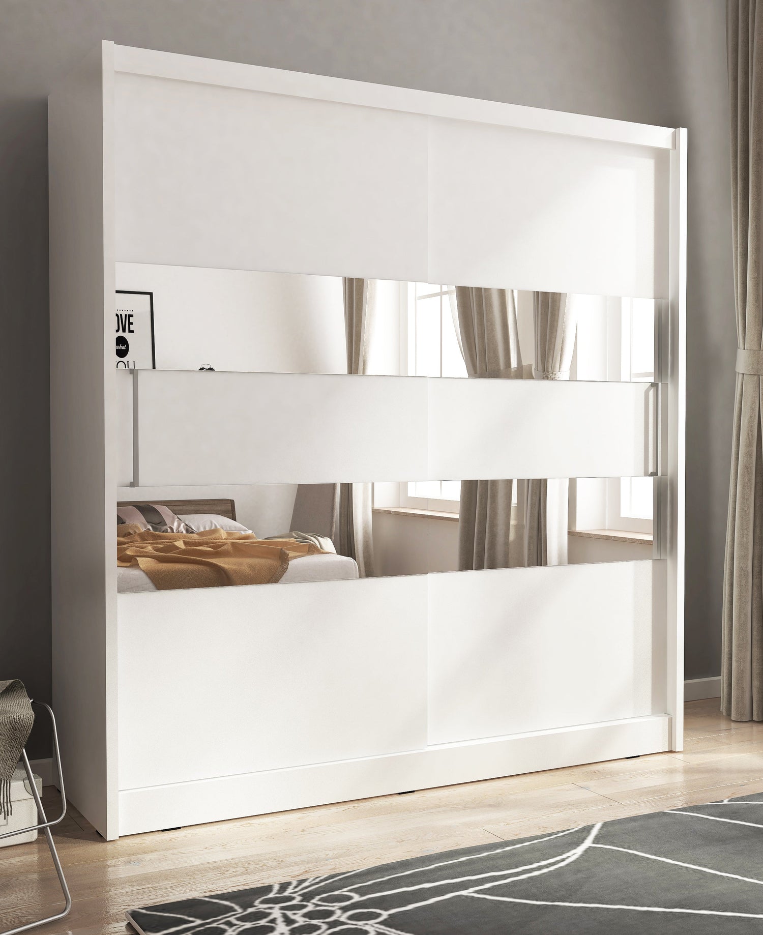 SLIDING DOOR WARDROBE MAJA II 200CM WHITESliding wardrobes with mirror - a clever way to optically enlarge the room Maximize your space with the MAJA II 200CMWHITE sliding door wardrobe. The mirrored panel create the illusion of more room, making it a sma