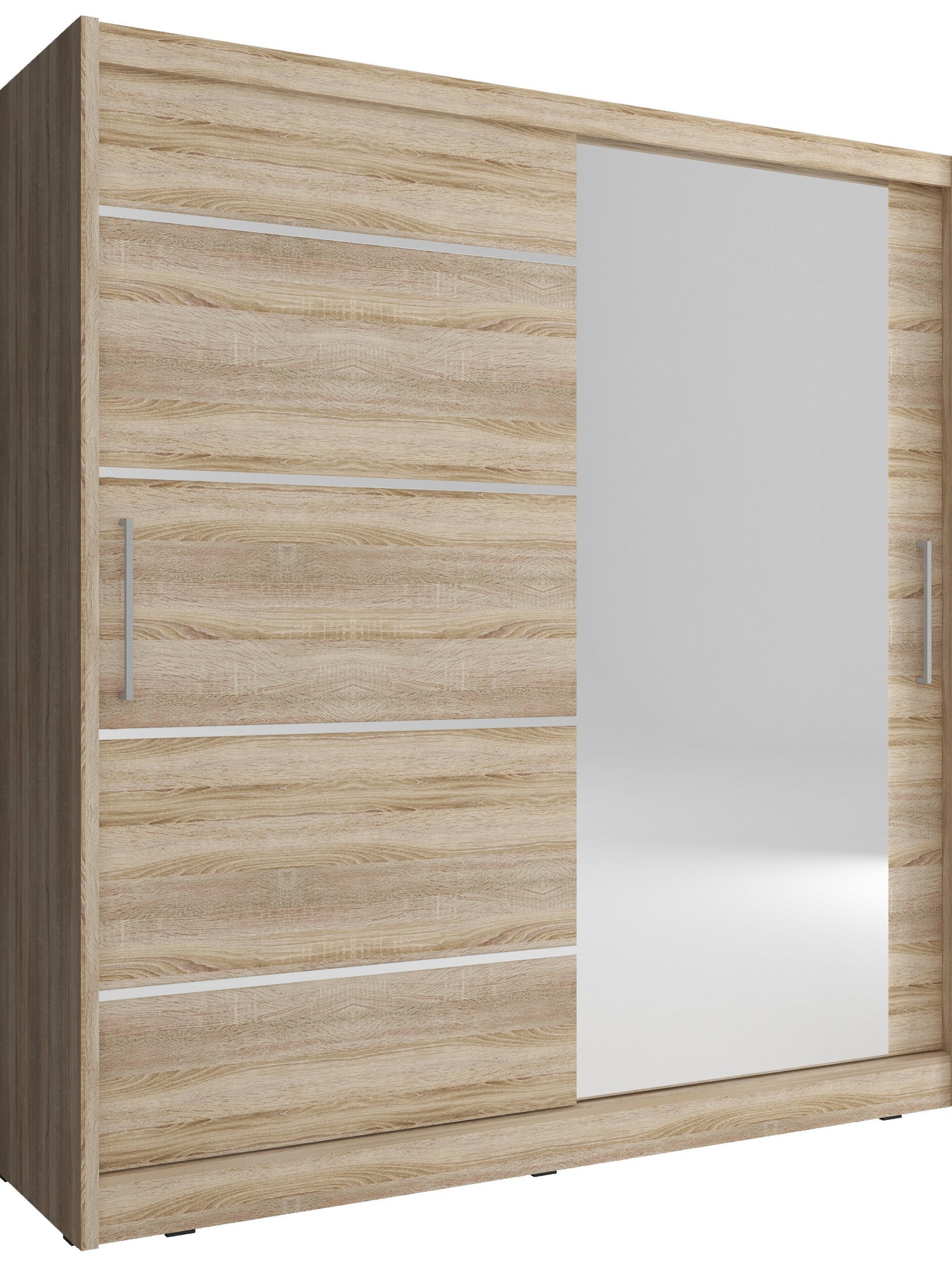 SLIDING DOOR WARDROBE MAJA I ALU 200CM SONOMASliding wardrobes with mirror - a clever way to optically enlarge the room Maximize your space with the MAJA I ALU 200CM SONOMA sliding door wardrobe. The mirrored panel create the illusion of more room, making
