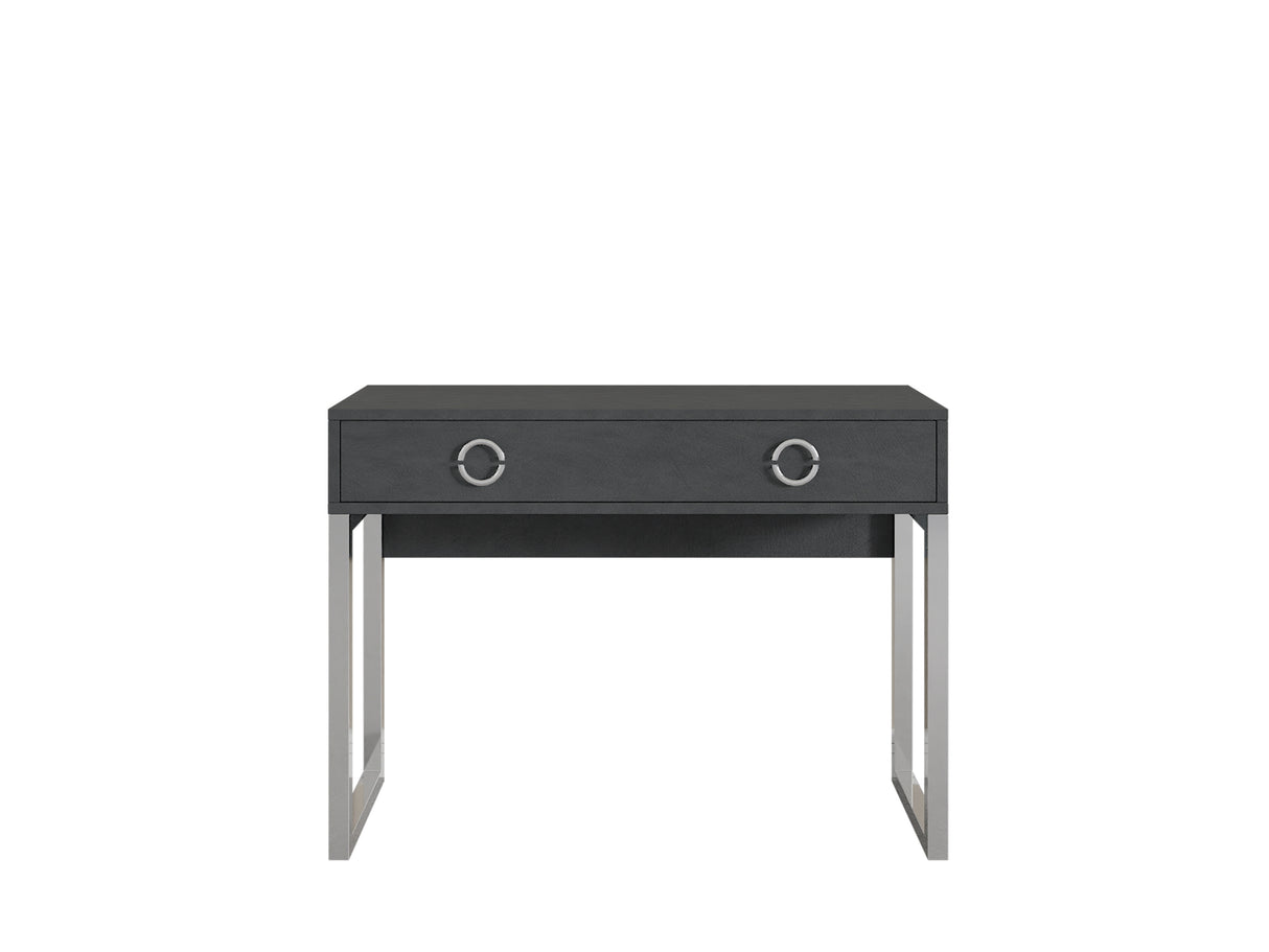 Milla Desk In MateraFeatures: Dimensions: W110cm x H80cm x D40cm Colour: Matera & Chrome One Drawer, Chrome Legs and Handles Weight: 29kg Assembly Required Made from 16mm high-quality laminated board Specifications: Dimensions: H:80.0 x W:110.0 x D:40.0 c