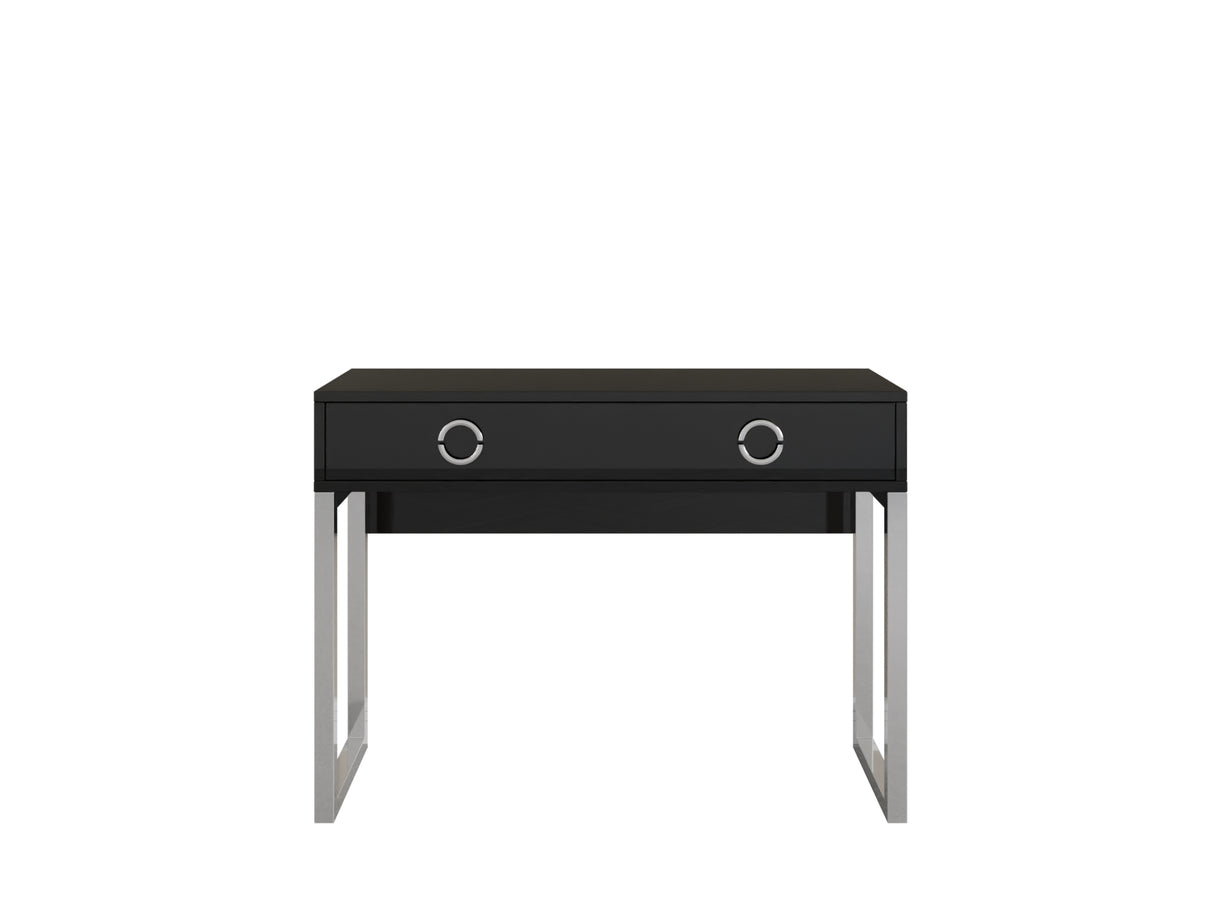Milla Desk In Black GlossFeatures: Dimensions: W110cm x H80cm x D40cm Colour: Black Gloss & Chrome One Drawer, Chrome Legs and Handles Weight: 29kg Assembly Required Made from 16mm high-quality laminated board Specifications: Dimensions: H:80.0 x W:110.0