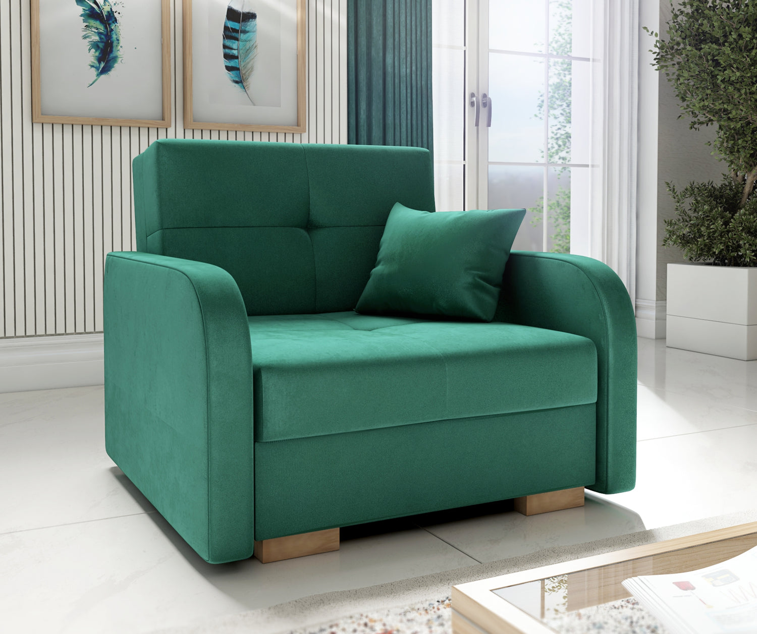 SINGLE SOFA BED OLA I 103cm CHOICE OF COLOR / FOAMDimensions :HEIGHT 85CMDEEPTH 95CMWIDHT 103CMSLEEPING AREA 80X195 cm(no possibility to change dimensions) +/- 3The sofa is made of a wooden frame, the sleeping surface is made of PUR T30 / 42 foam. The sof