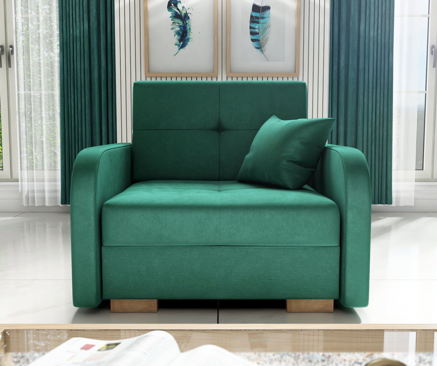 SINGLE SOFA BED OLA I 103cm CHOICE OF COLOR / FOAMDimensions :HEIGHT 85CMDEEPTH 95CMWIDHT 103CMSLEEPING AREA 80X195 cm(no possibility to change dimensions) +/- 3The sofa is made of a wooden frame, the sleeping surface is made of PUR T30 / 42 foam. The sof