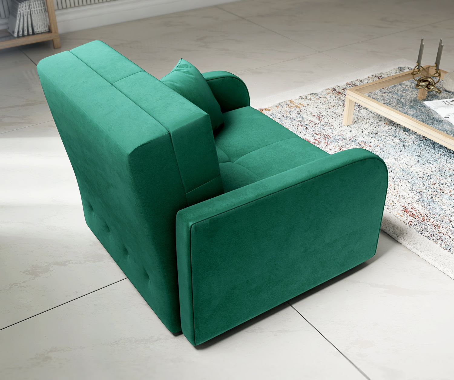 SINGLE SOFA BED OLA I 103cm CHOICE OF COLOR / FOAMDimensions :HEIGHT 85CMDEEPTH 95CMWIDHT 103CMSLEEPING AREA 80X195 cm(no possibility to change dimensions) +/- 3The sofa is made of a wooden frame, the sleeping surface is made of PUR T30 / 42 foam. The sof