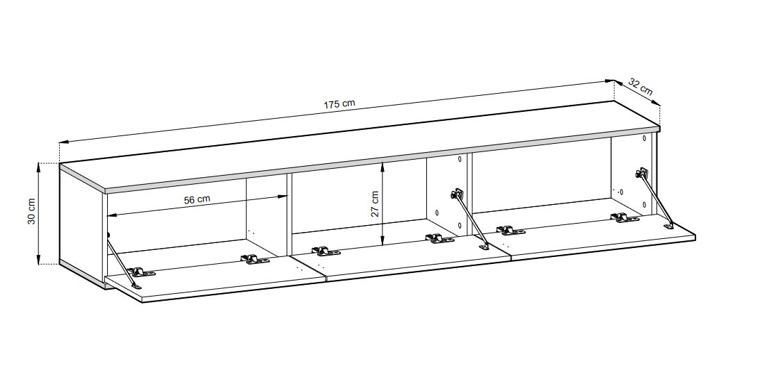 Floating TV Stand ORO 175 SLATS blackTV Stand ORO 135 Depth: 32cmWidth: 175cmHeight: 30cmA modern tv table is a practical and elegant piece of furniture, a perfect for people who looking for functional furniture for a modern interior.The simple design gua