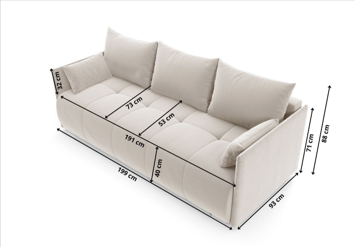 NEW! SOFA BED NESS 199CM SPINGS + FOAM / CHOICE OF COLOR - Anna Furniture