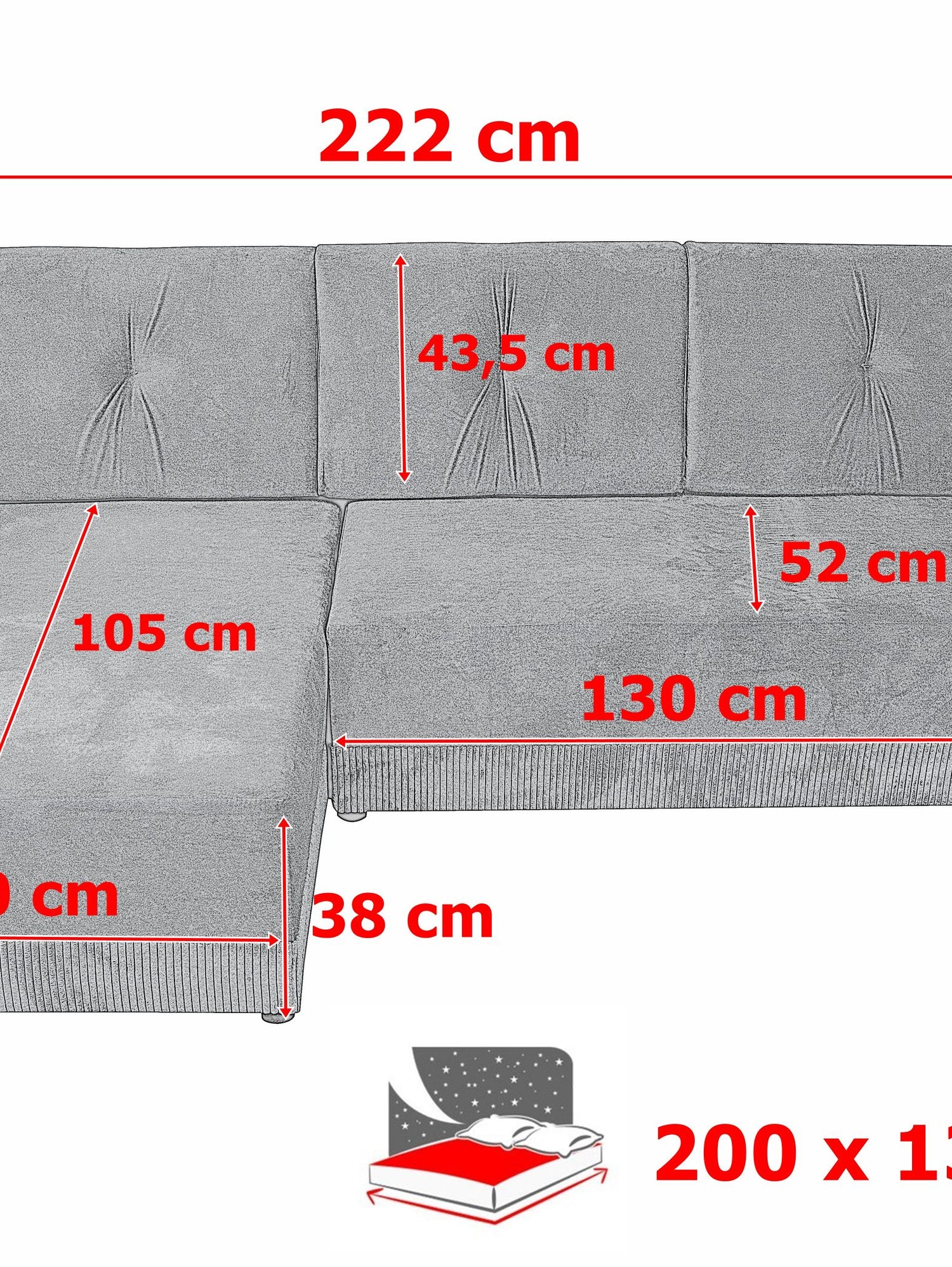CORNER SOFA BED TEXAS 222CM UNIVERSAL RIGHT/LEFT CORNER CHOICE OF 15 COLORS / FOAMTHIS MODEL IS UNIVERSAL WHICH MEANS YOU CAN CHOOSE CORNER SIDE DURING ASSEMBLY CORNER SOFA BED TEXASFOAM T301X STORAGE SPACE3X PILLOWS MADE OF FOAMEASY CLEAN SOFT TOUCH FABR