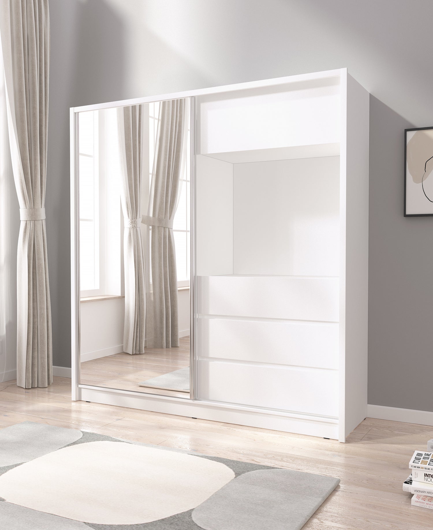 SLIDING DOOR WARDROBE TV 200M WHITEThis wardrobe is both spacious and stylish, making it an ideal addition to your bedroom. Its sleek design allows it to perfectly blend into any modern living room while exuding an air of sophistication and luxury. Crafte
