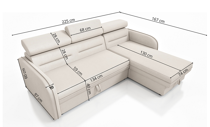 UNIVERSAL CORNER ANTON 225CM / SPRINGS + FOAM - Anna Furniture