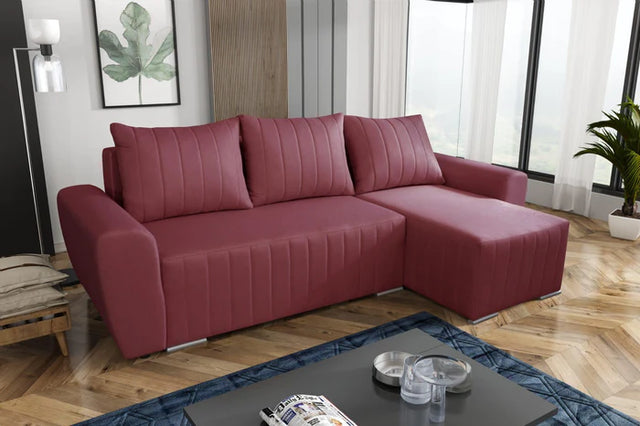 CORNER SOFA BED MALIBU 248CM MALMO 63 / UNIVERSAL RIGHT/LEFT CORNER / FOAMTHIS MODEL IS UNIVERSAL WHICH MEANS YOU CAN CHOOSE CORNER SIDE DURING ASSEMBLYMADE IN MALMO FABRIC CLICK HERE3x PILLOWS INCLUDED1X STORAGE SPACEDIMENTIONS:Corner width: 244cmDepth: