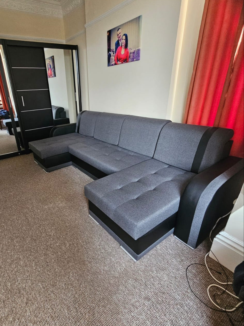 CORNER SOFA BED DINA U SHAPE 308CM  3X STORAGE SPACE CHOICE OF COLOR / BONELL SPRINGS + FOAM - Anna Furniture