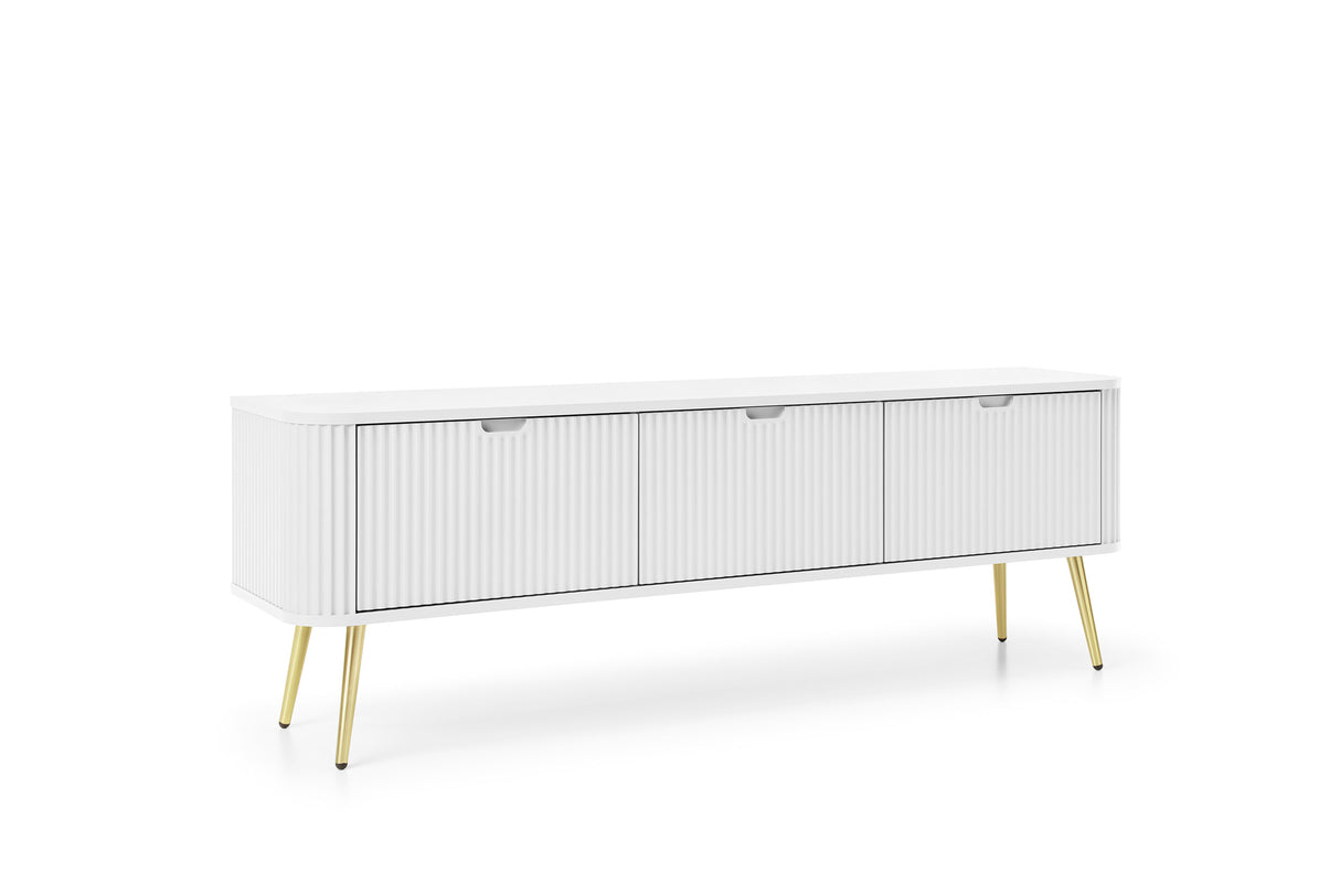 TV Stand ZOVA 01 WHITEProduct description Dimensions Width 168cm Height 56cm Depth 39cm Details Colour white Material Laminated board 18mm / MDF-board 18mm Veneer ABS edges Legs Metal, in black (23cm) Warranty 24 monthsUncategorizedAnna Furniture