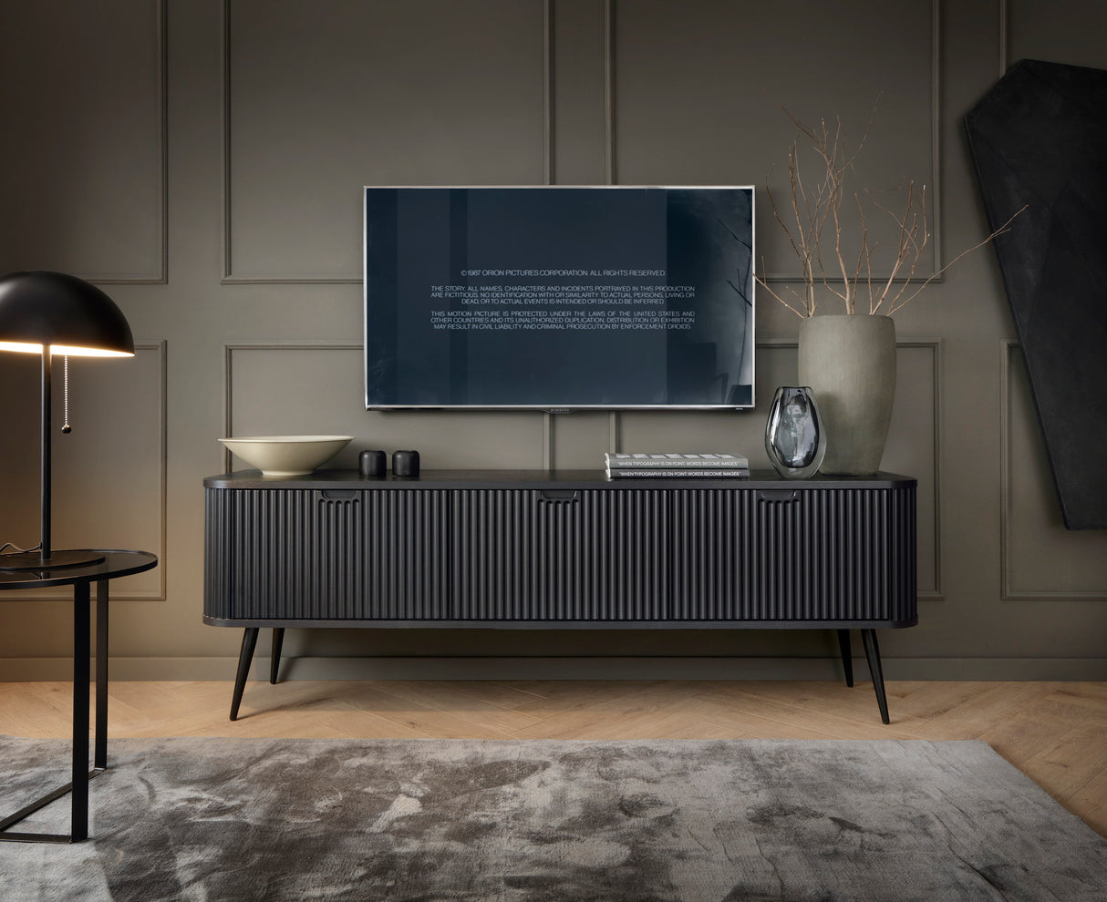 TV Stand ZOVA 01 BLACKProduct description Dimensions Width 168cm Height 56cm Depth 39cm Details Colour cashmere Material Laminated board 18mm / MDF-board 18mm Veneer ABS edges Legs Metal, in black (23cm) Warranty 24 monthsUncategorizedAnna Furniture