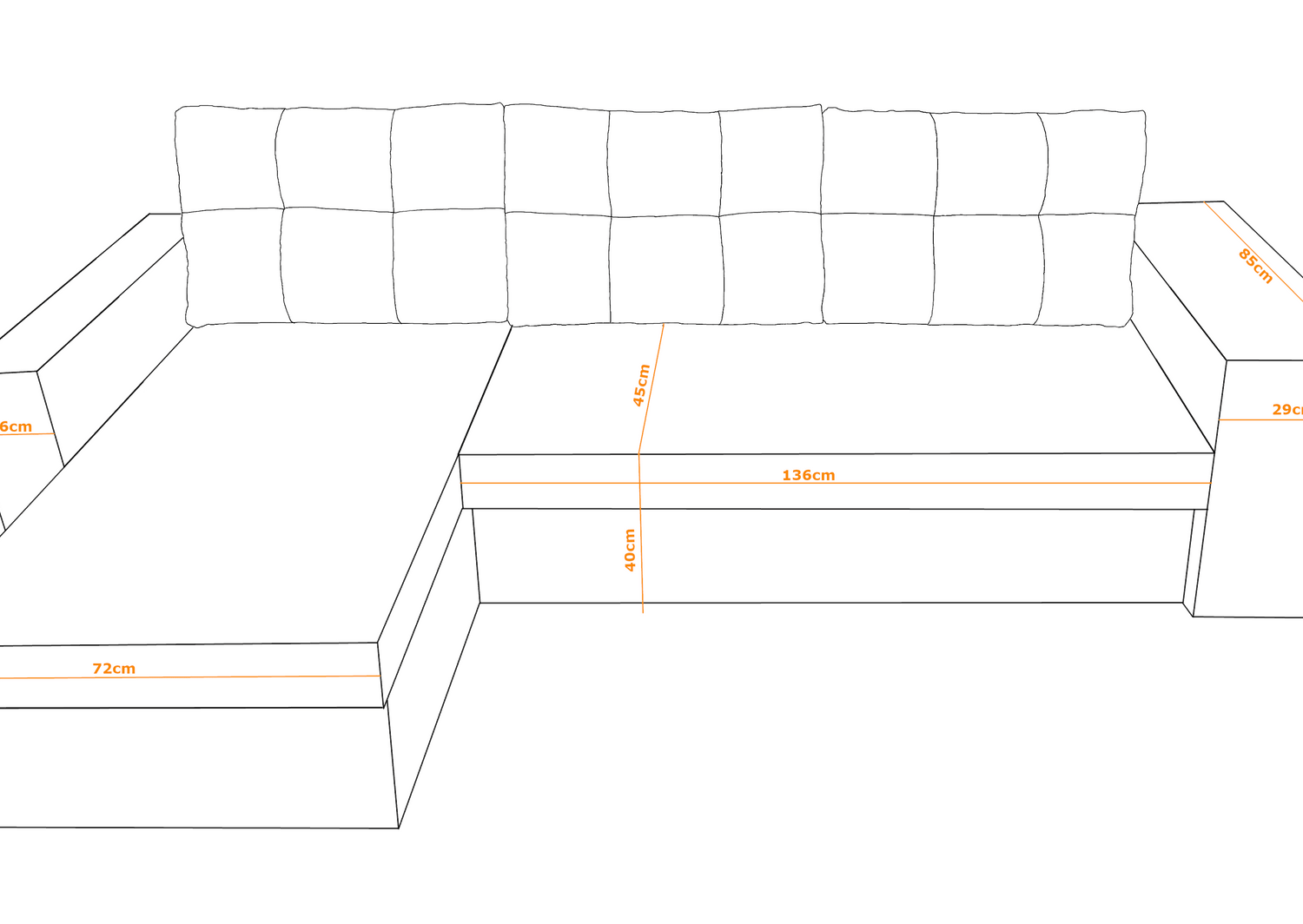 CORNER SOFA BED LEON 255CM 2X STORAGE SPACE UNIVERSAL CORNER RIGHT/LEFT CORNER / BONELL SPRINGS + FOAMFEATURES:BONELL SPRINGS + T28 FOAM 3 X LARGE BACKREST PILLOWS 2X STORAGE SPACE 2X STOOLBed-folding function DL SYSTEM (The unfolding process involves gen