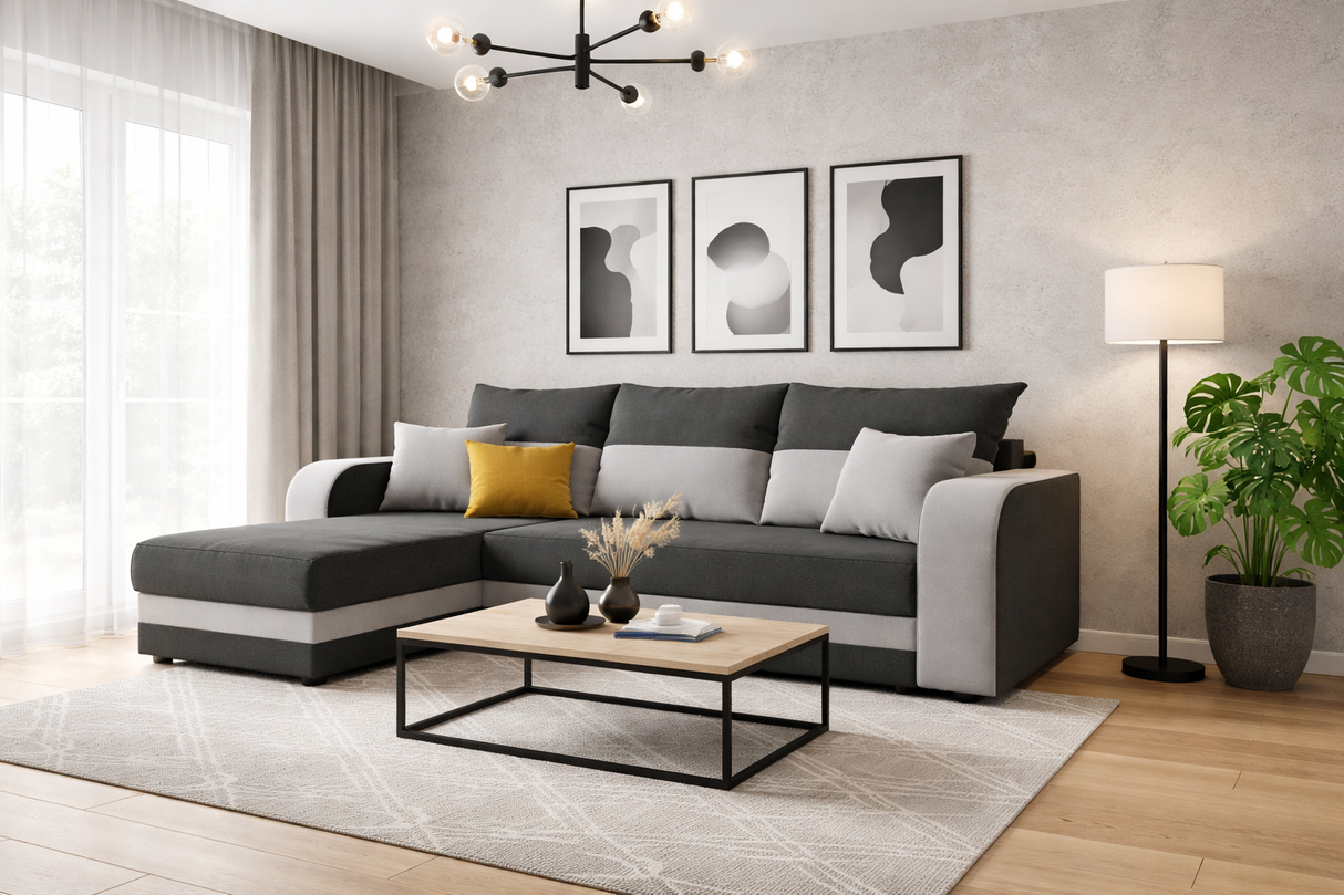 CORNER SOFA BED HAWO 242cm universal RIGHT/LEFT CORNER / FOAM + SPINGS