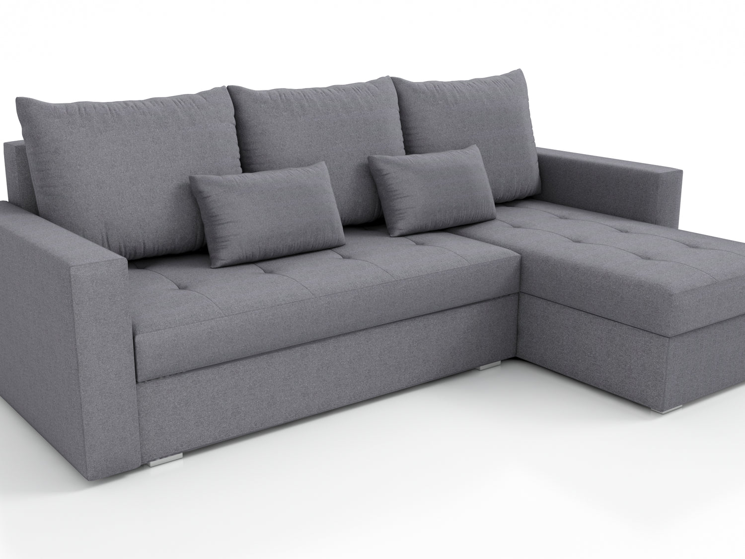 UNIVERSAL CORNER SOFA BED LOTUS 229CM GREY SAWANA 05 2X STORAGE SPACE / FOAM 2X STORAGETHIS MODEL IS UNIVERSAL WHICH MEANS YOU CAN CHOOSE CORNER SIDE DURING ASSEMBLYSpecification made on foam construction made of board / pine wood / hdf satin plastic leg
